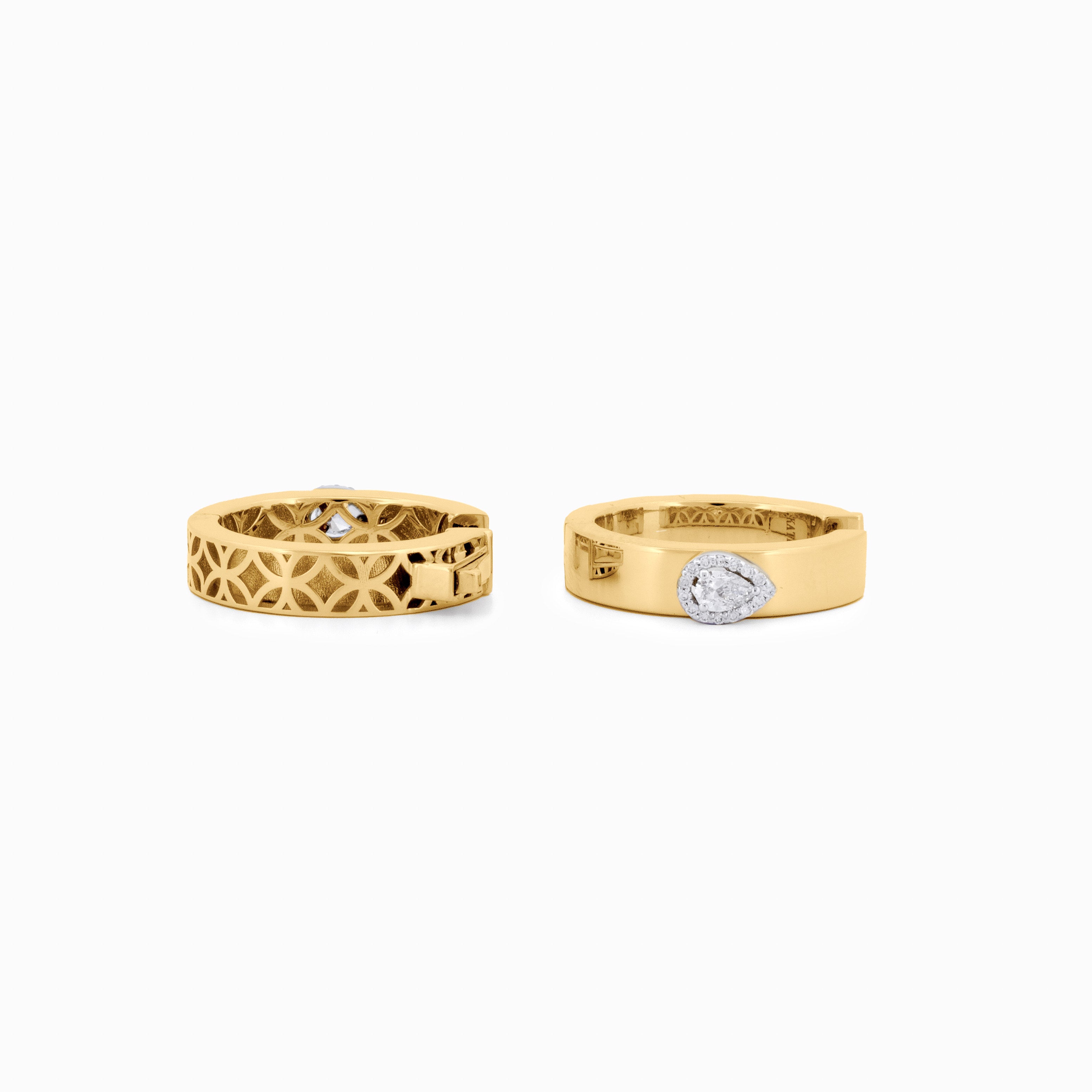 Gold Hoop Earrings with Pear-Shaped Diamond Accents
