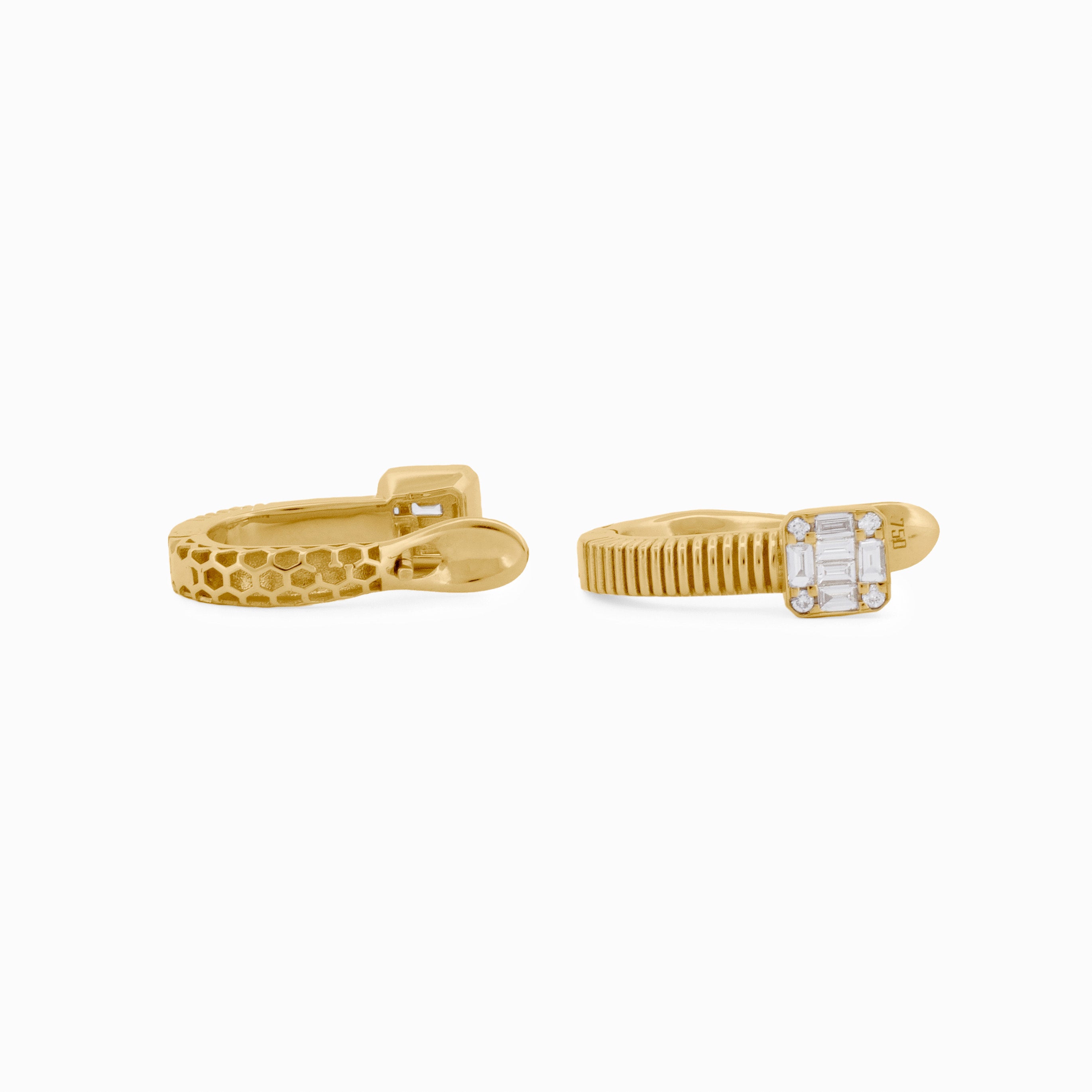 Gold Coil Earrings with Square Diamond Baguettes