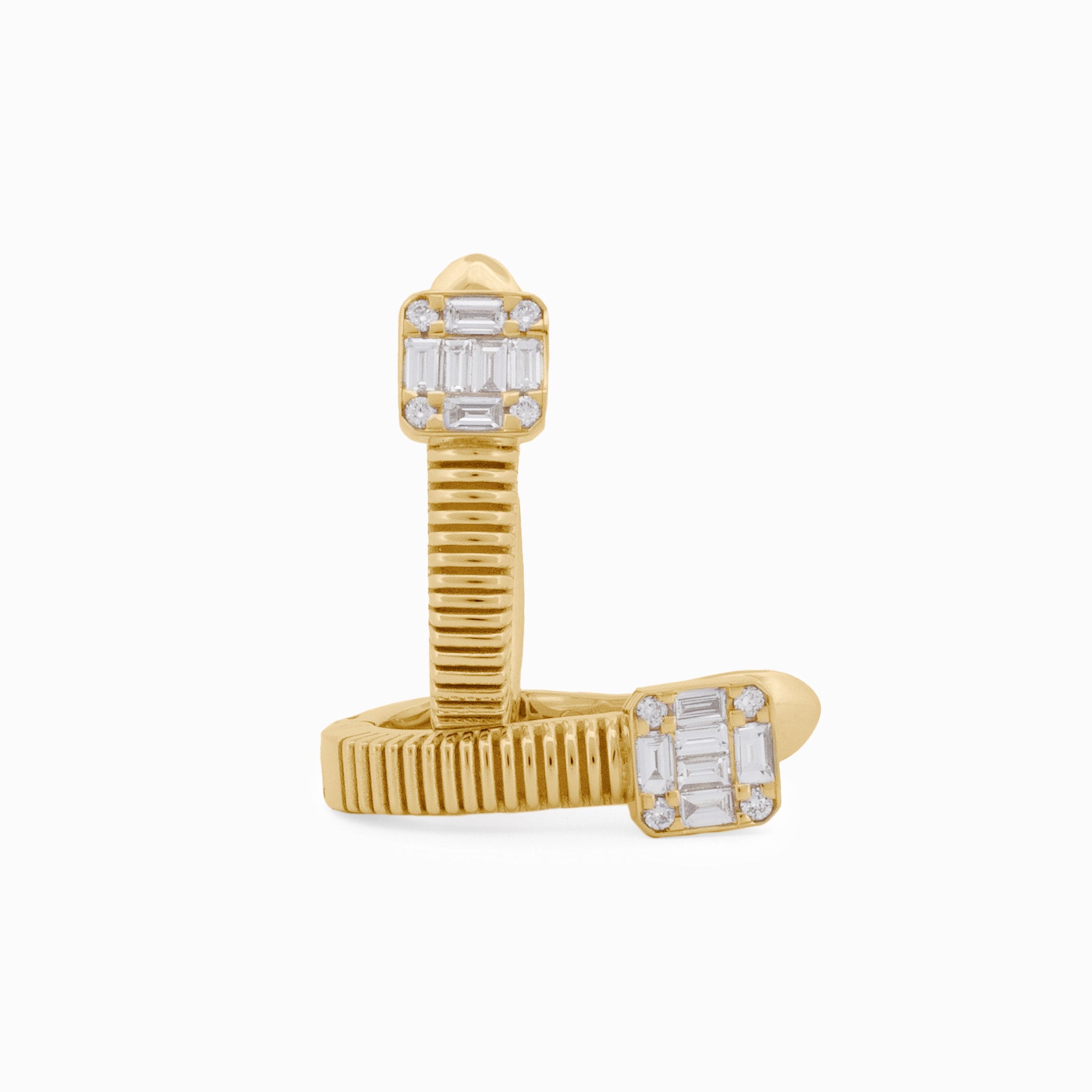 Gold Coil Earrings with Square Diamond Baguettes