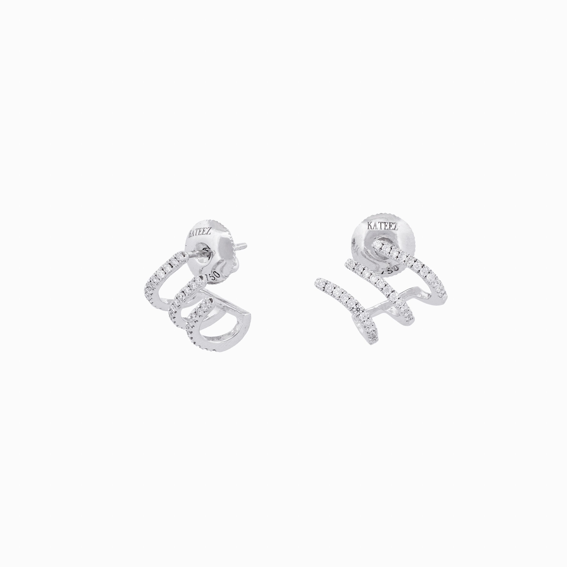 Three Row Diamond Bar Earrings