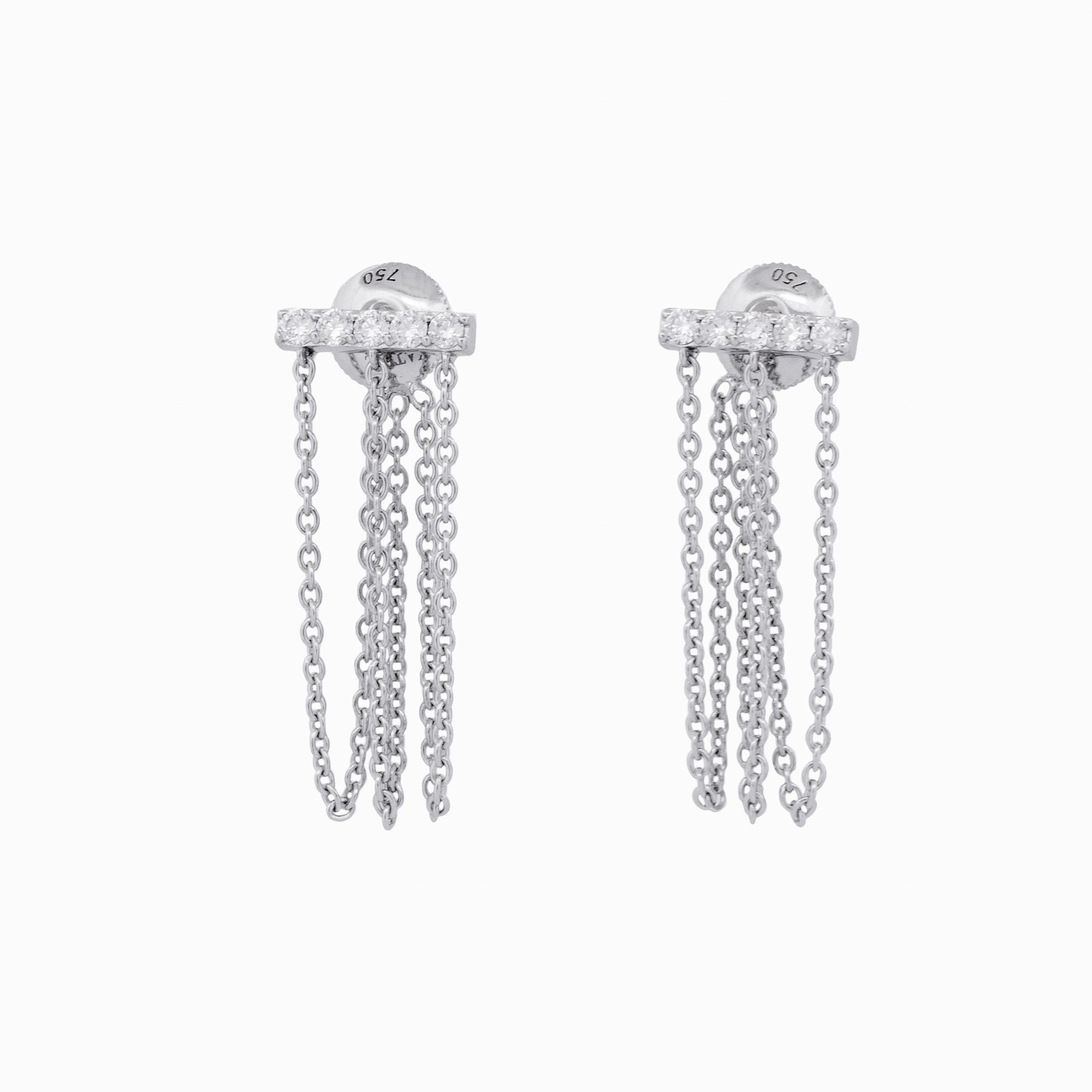 Diamond Bar Earrings with Three Chain Drops