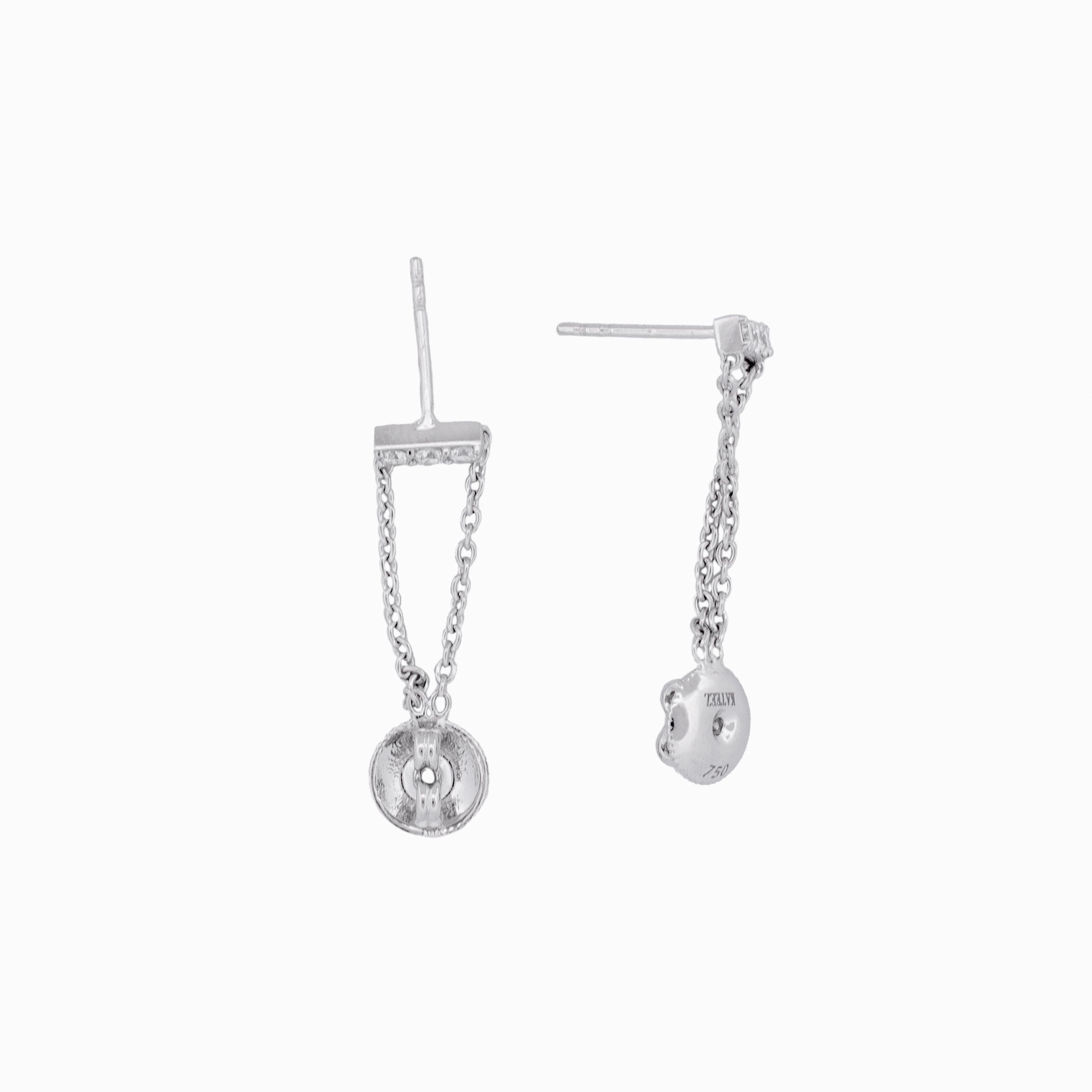 Diamond Bar Earrings with Two Chain Drops