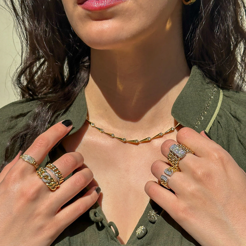 Cone-Shaped Link Necklace with Diamond Accents