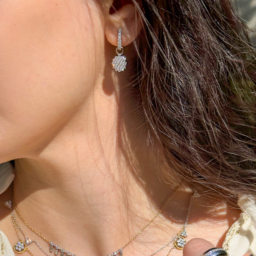 Two-Tone Huggie Earrings with Diamond Cluster Drops