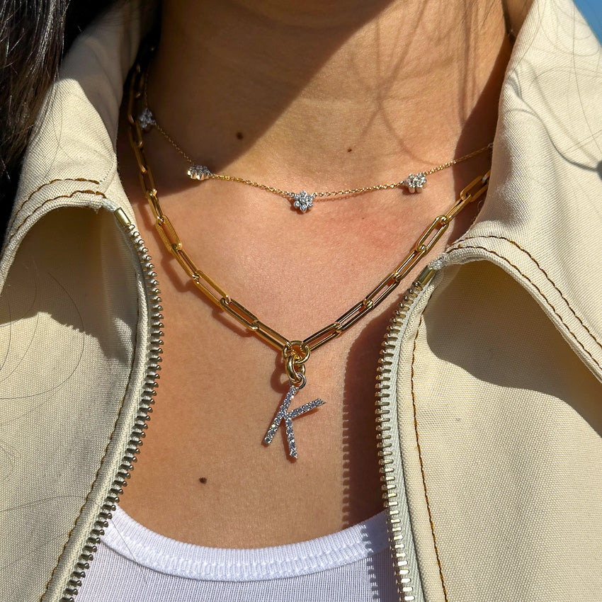Link Chain Necklace with "K" Diamond Pendant