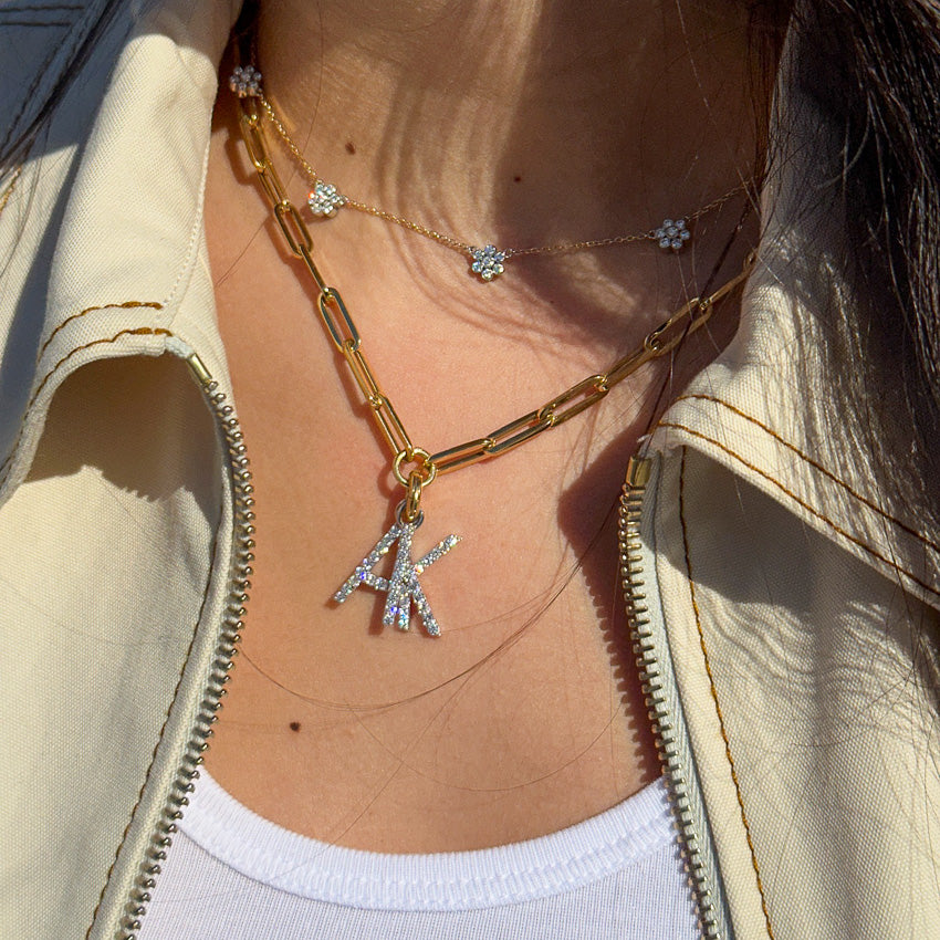 Link Chain Necklace with "K" Diamond Pendant