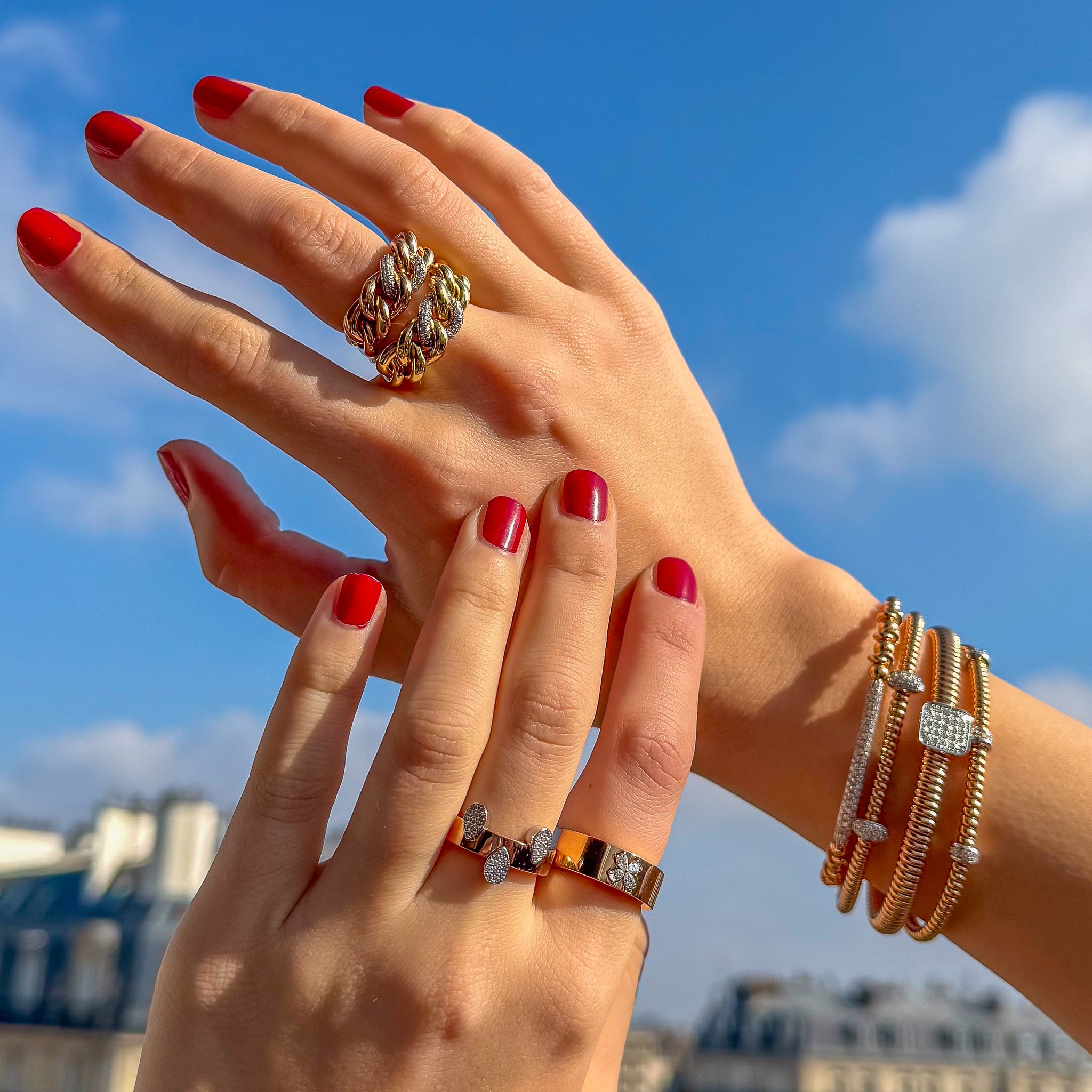 Gold Coil Bangle with Pavé Diamond Square