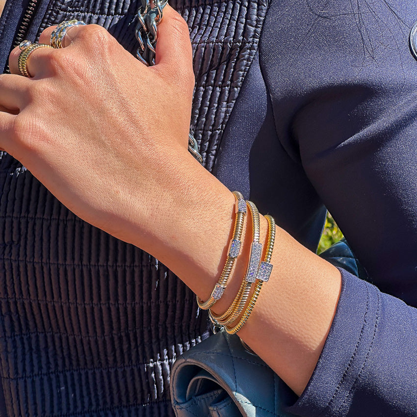 Double Tubogas Cuff Bracelet with Diamond Pavé Bar