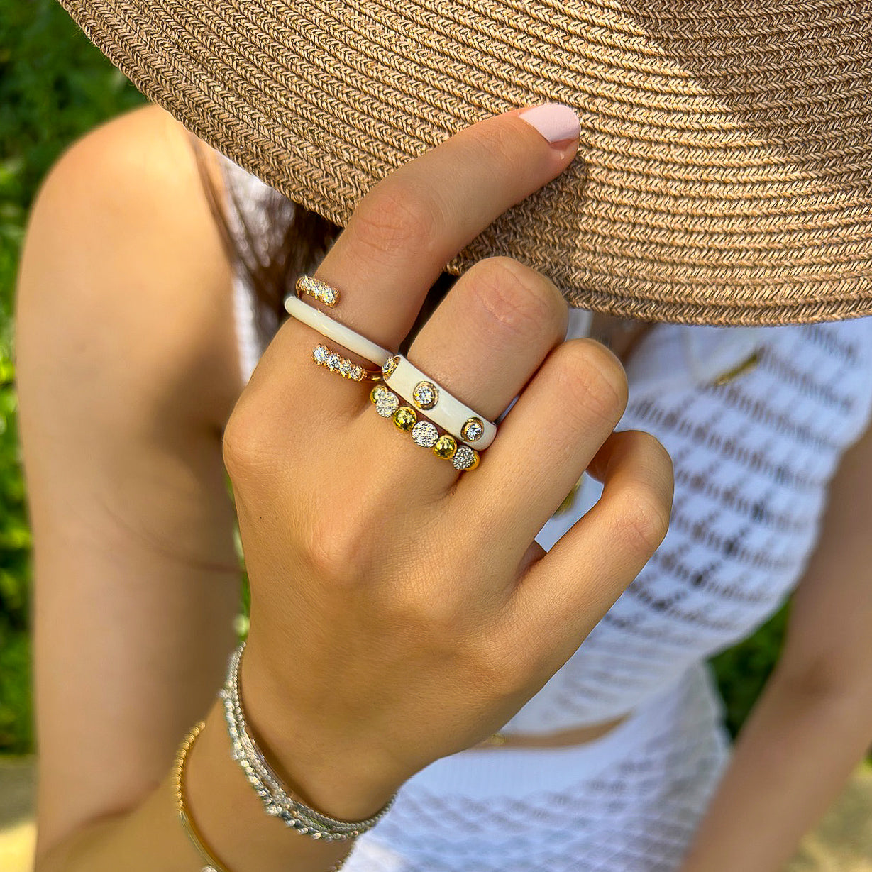 Two-Tone Gold Beaded Diamond Accent Ring