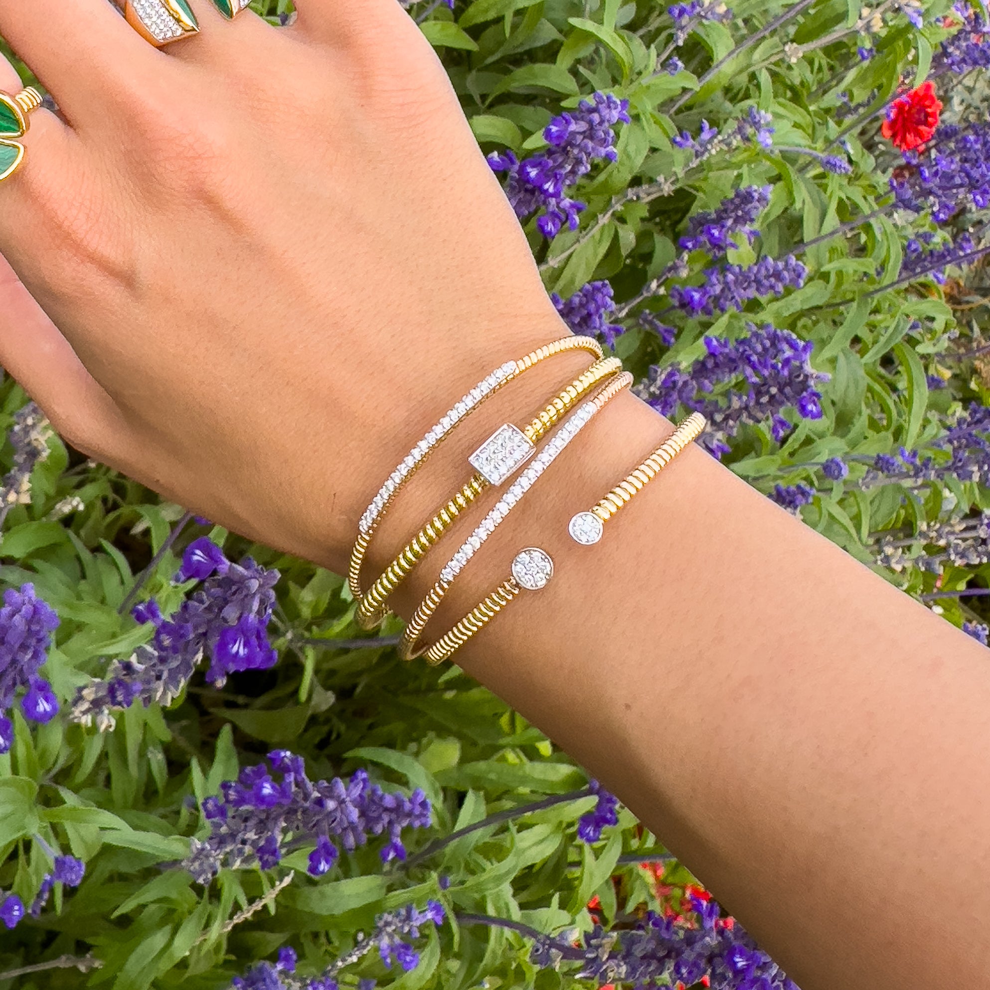 Open Coil Bangle with Diamond Pavé Rectangle