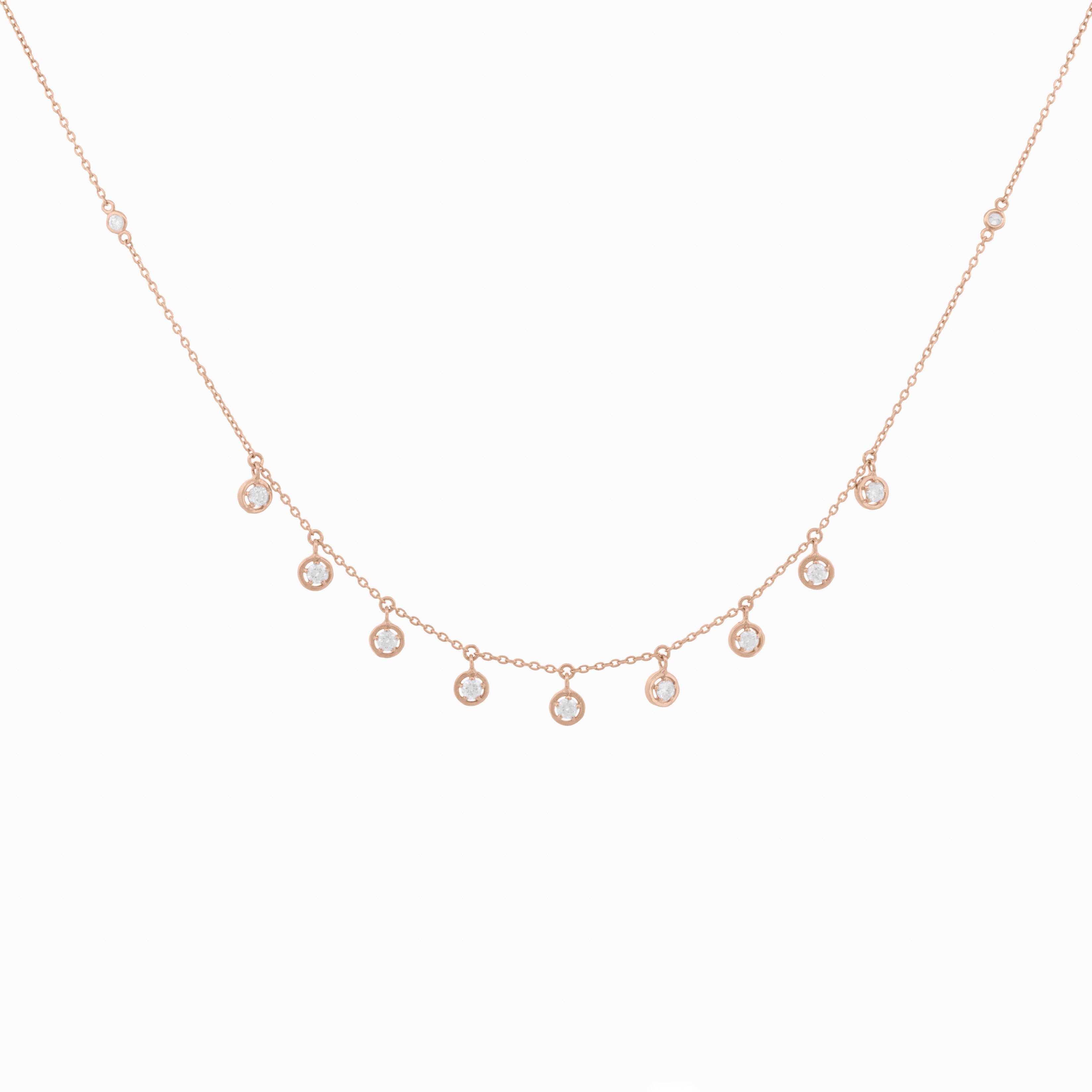 Elegant Nine Drop Diamond Stud Necklace