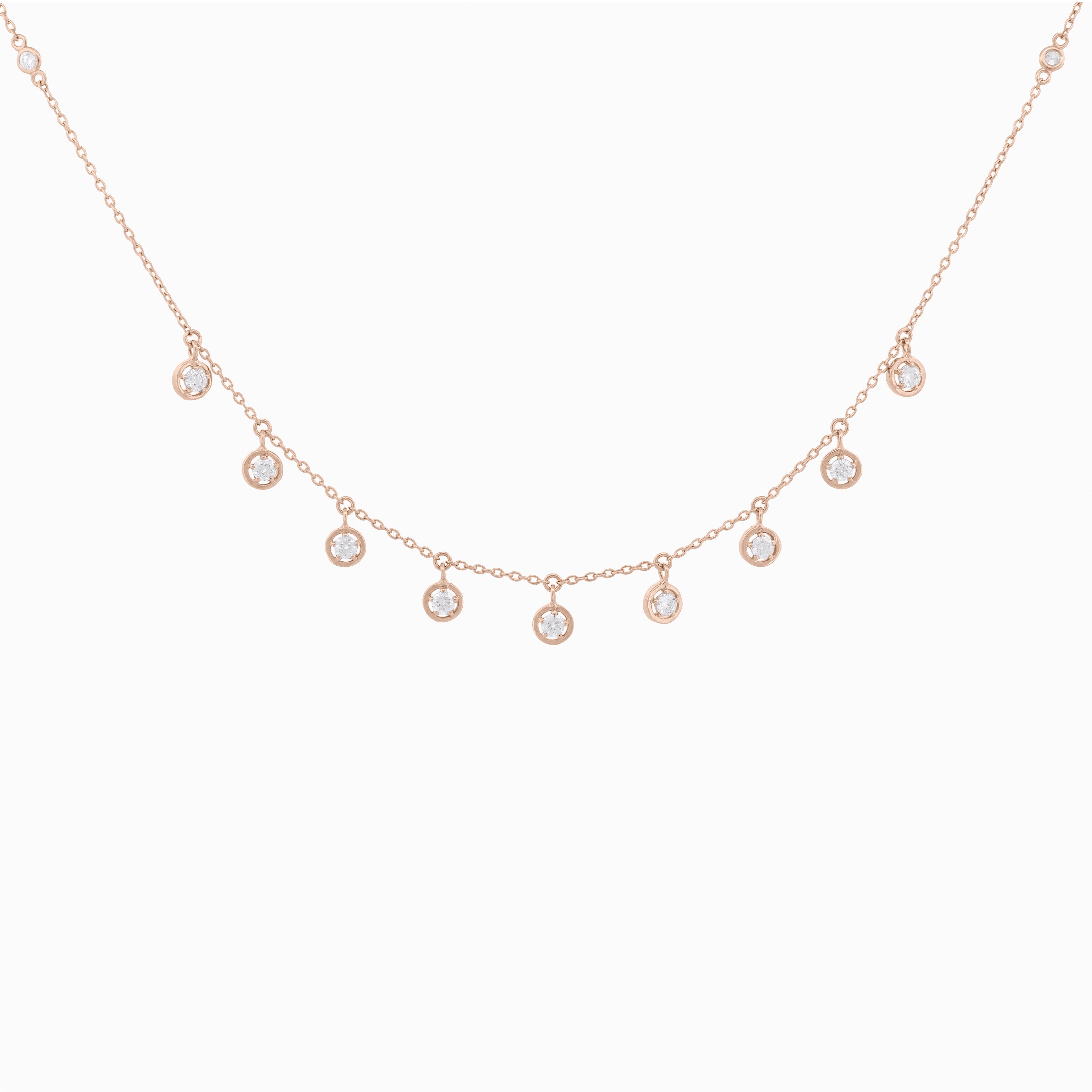 Elegant Nine Drop Diamond Stud Necklace