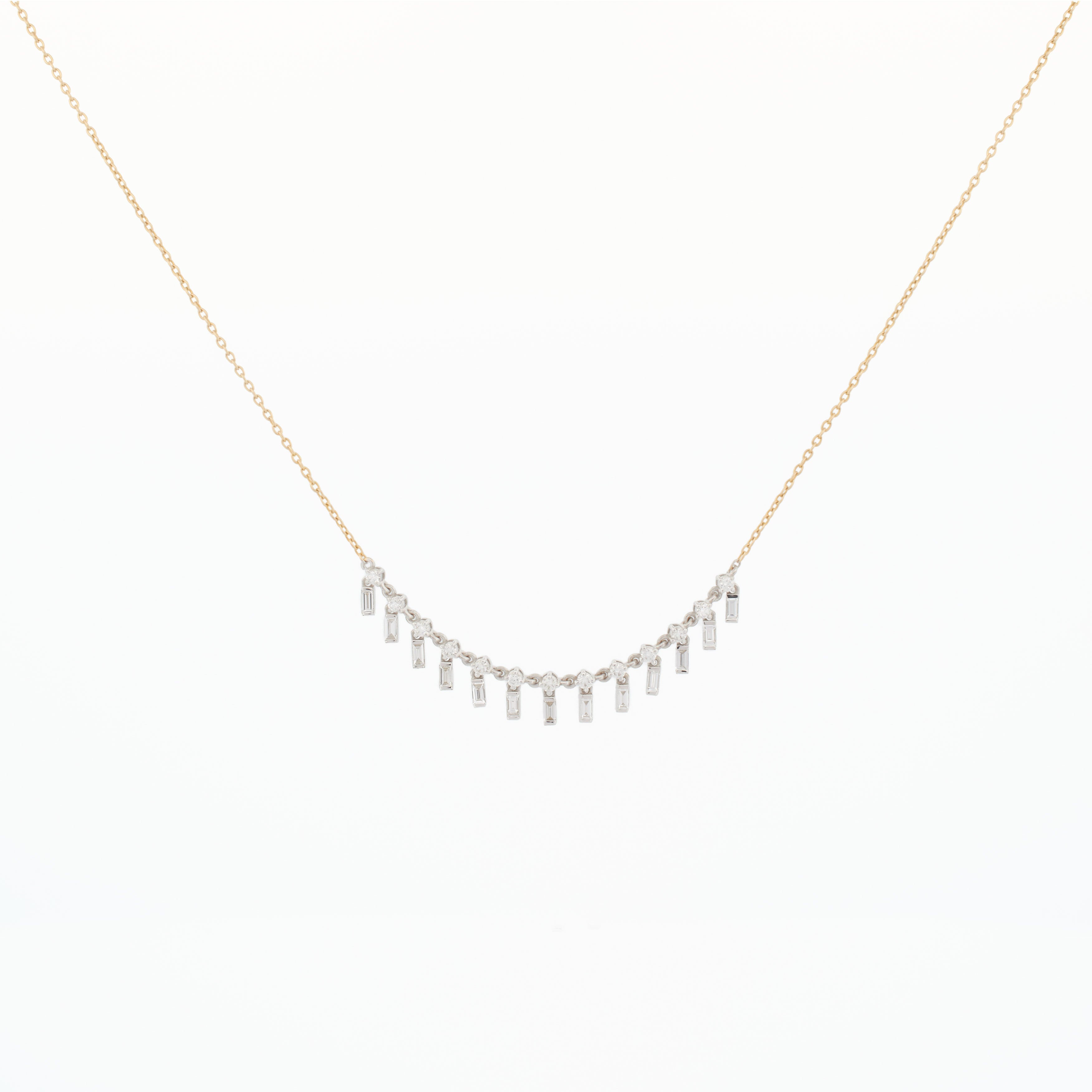 Necklace with Baguette and Round Diamond Drops