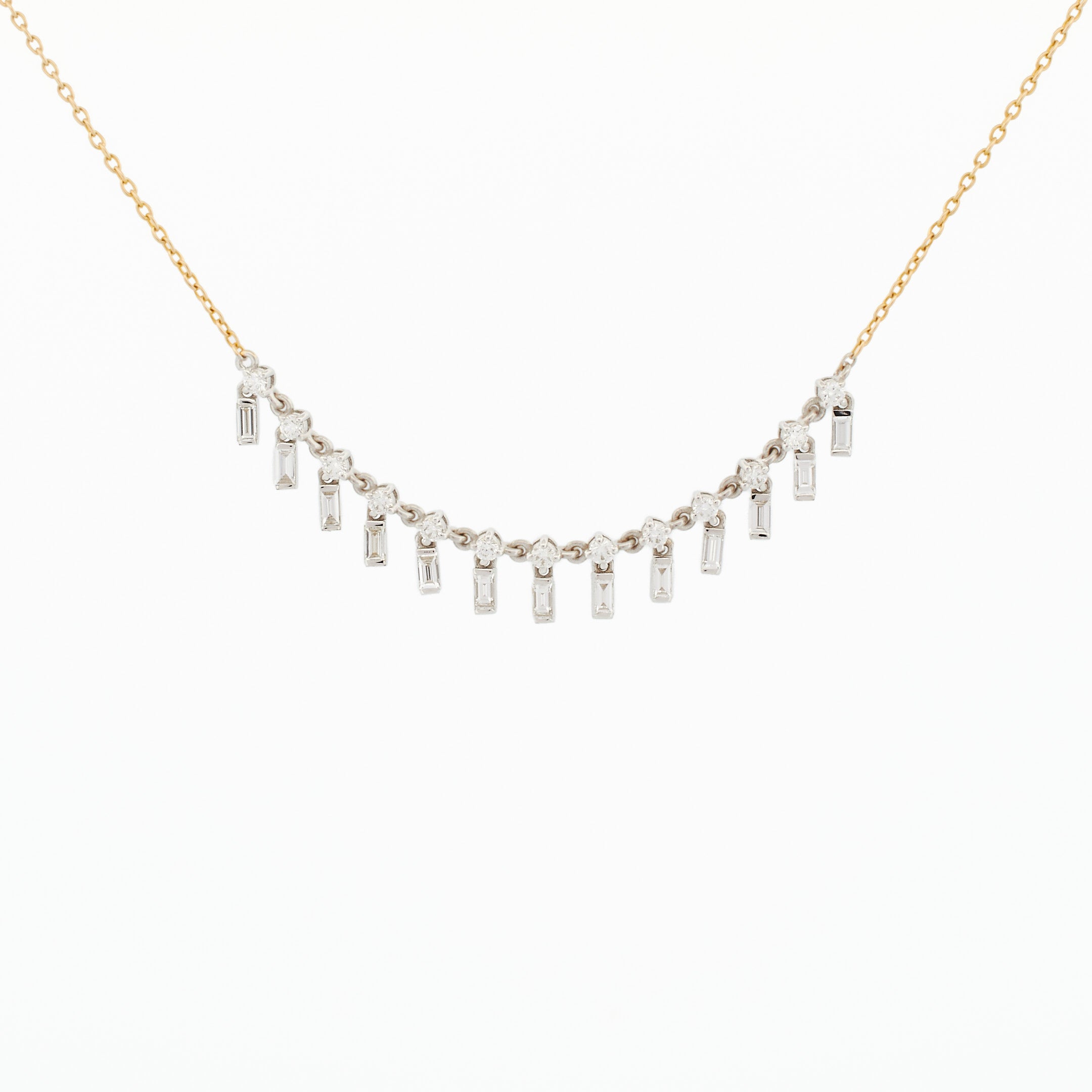 Necklace with Baguette and Round Diamond Drops
