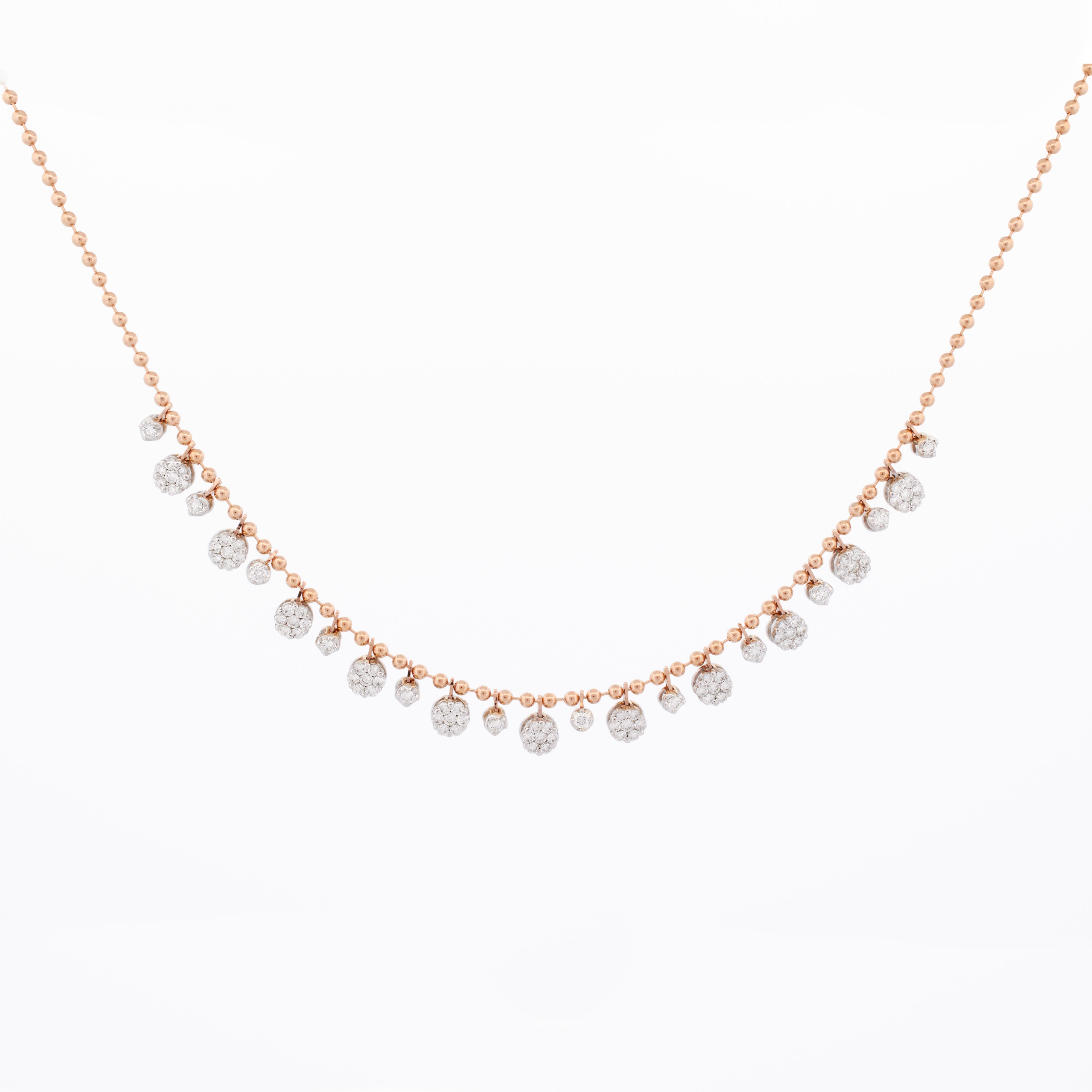 Round Pavé Diamond Ball Chain Drop Necklace