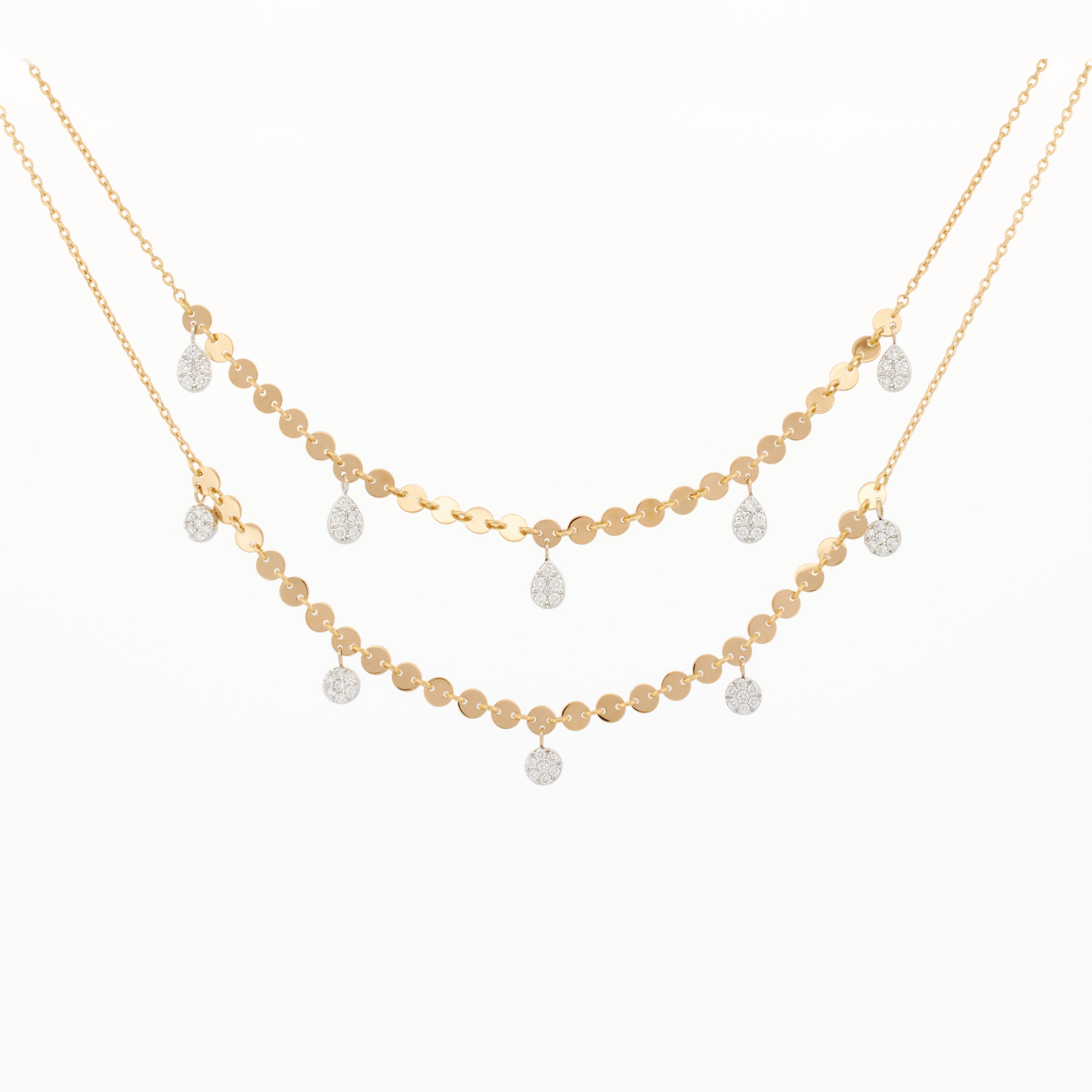 Luxe Sequin Disc Chain Necklace with Pear Pavé Drops