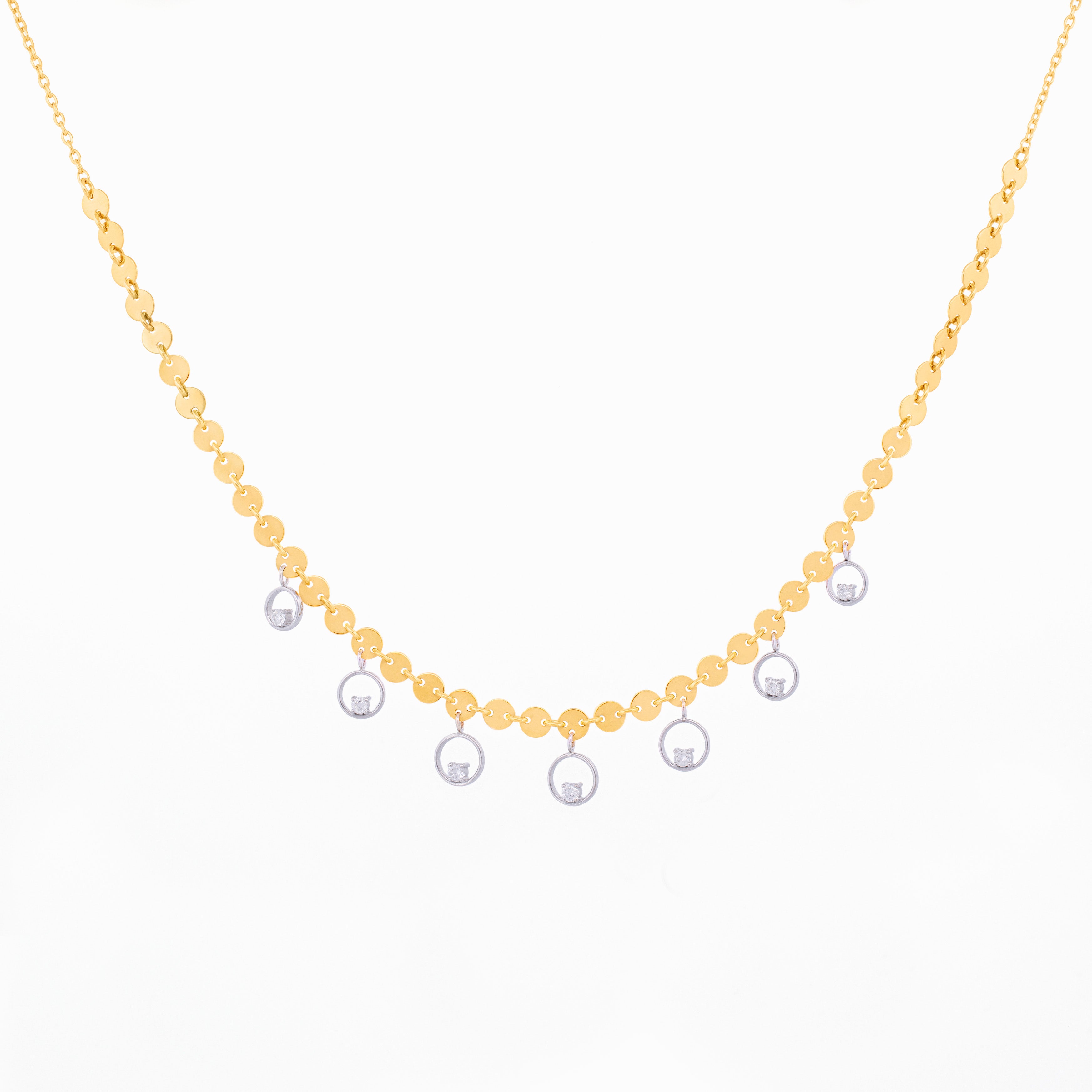 Sequin Disc Necklace with Diamond encrusted Round Drops