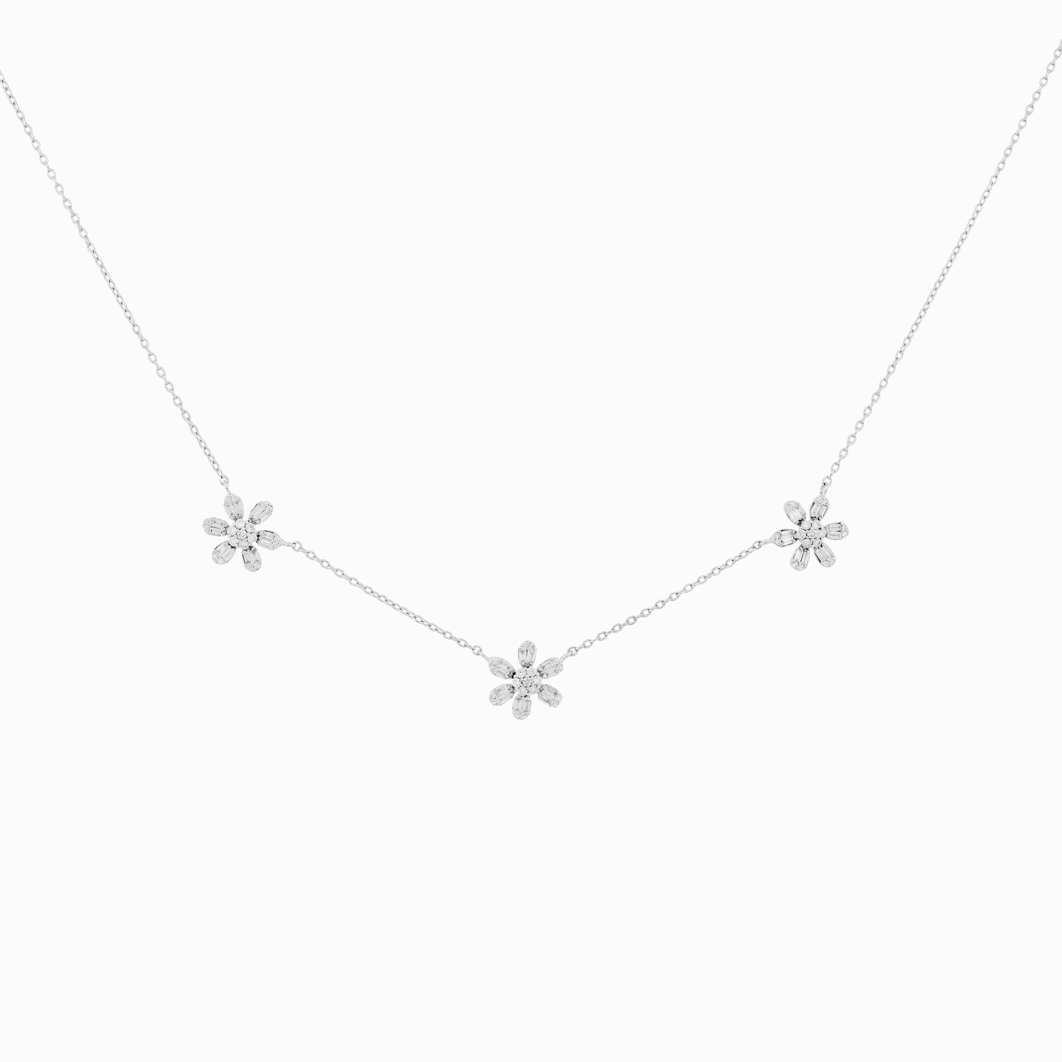 Necklace with Three Diamond Flowers