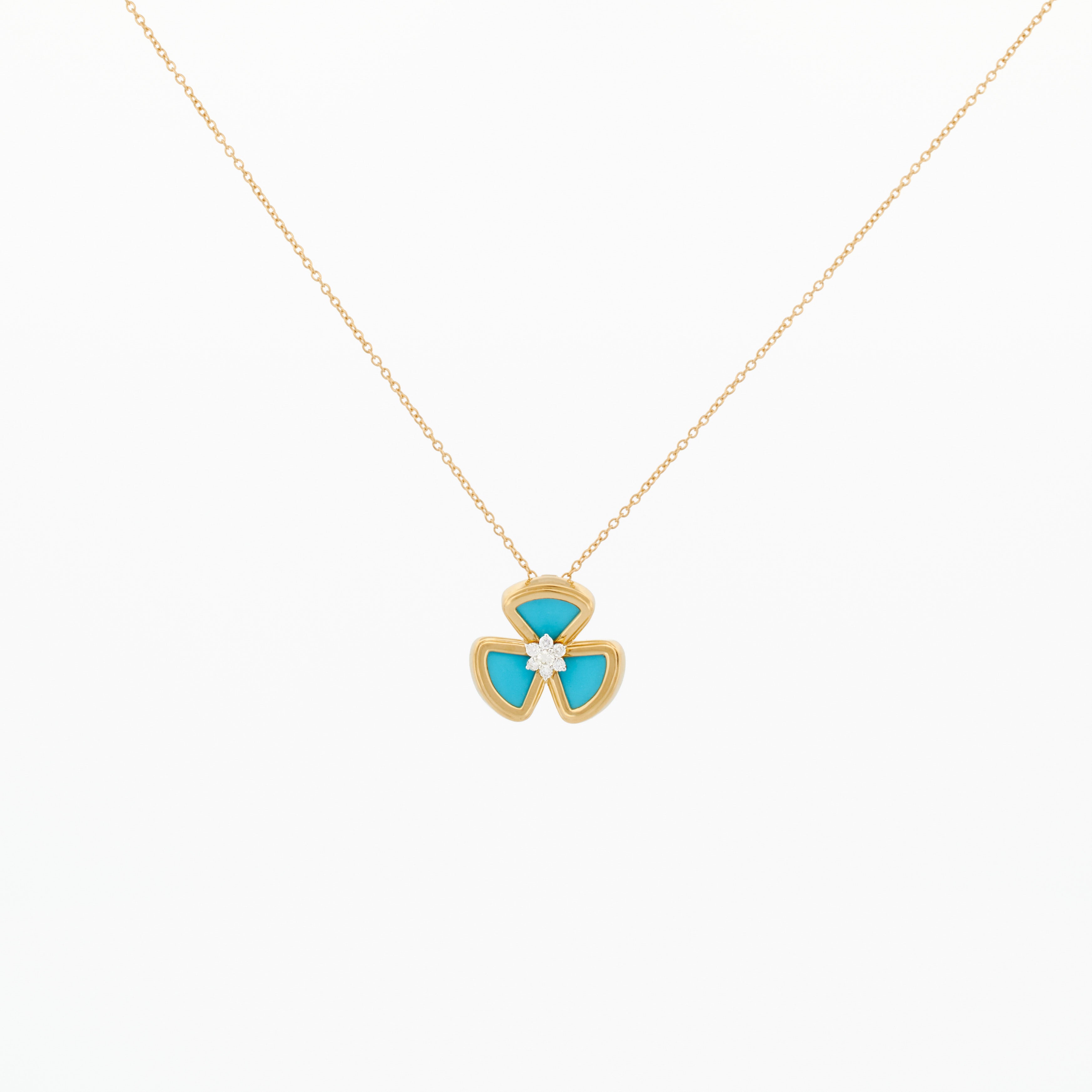 Pendant with Turquoise Flower and Diamond Center