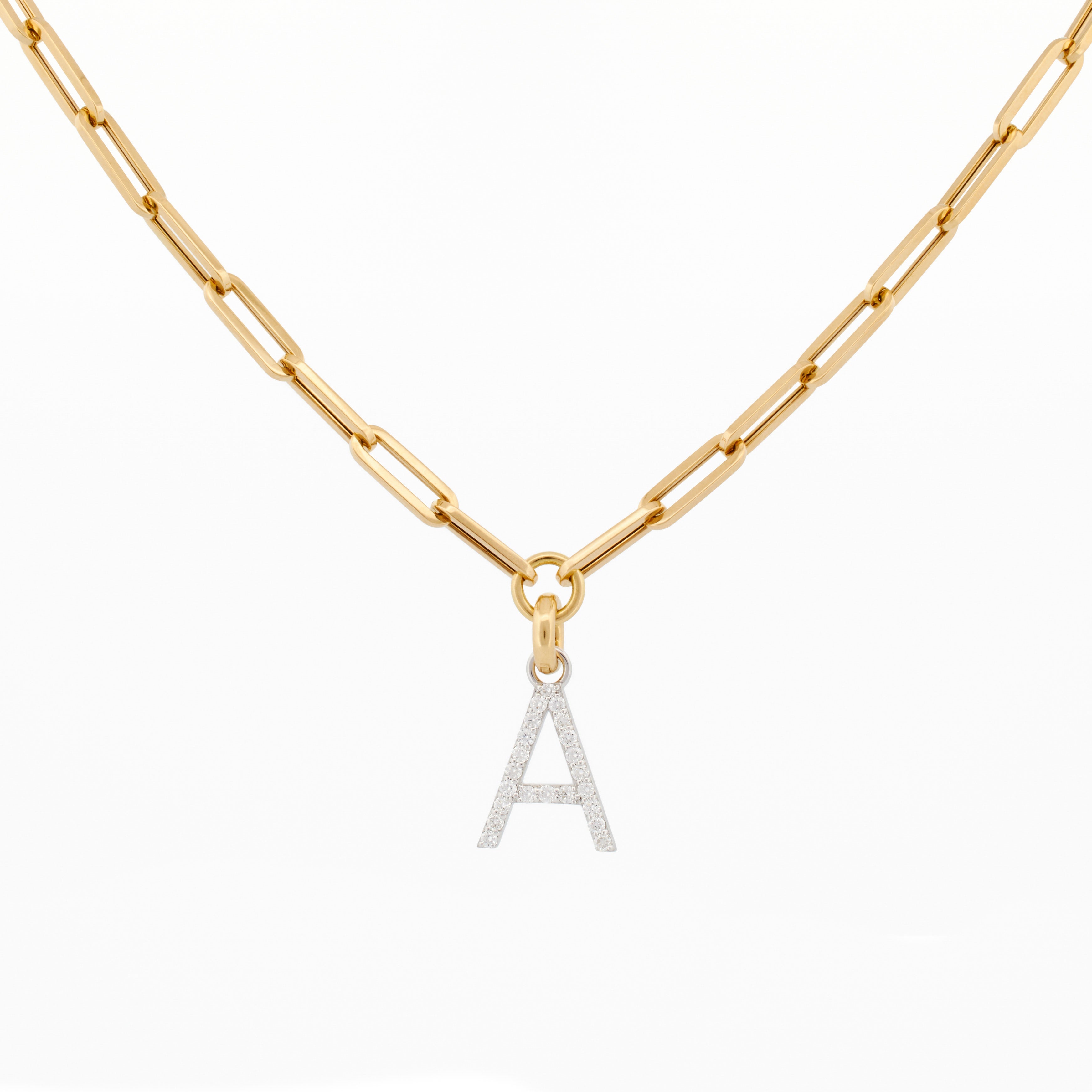 Link Chain Necklace with "A" Diamond Pendant
