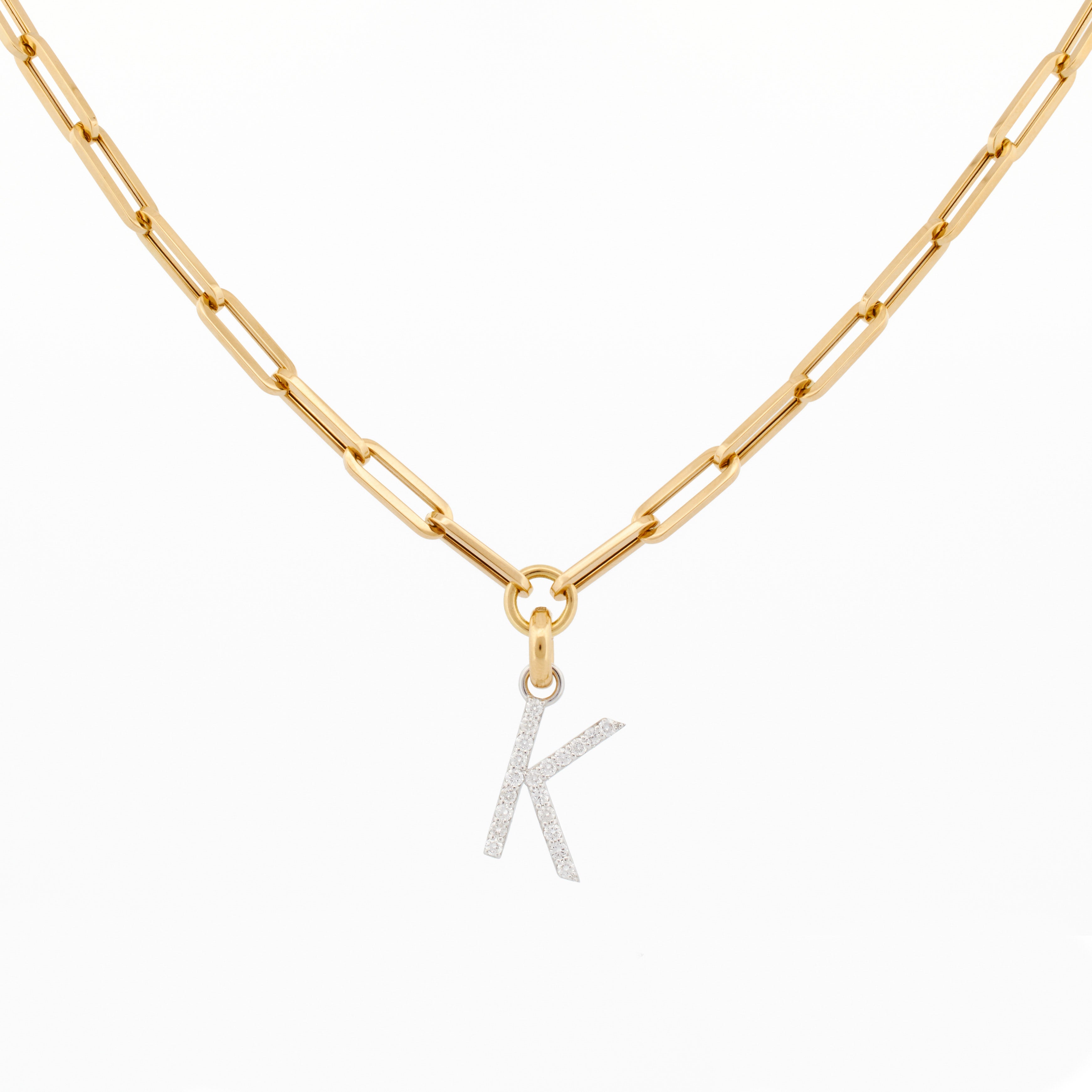 Link Chain Necklace with "K" Diamond Pendant