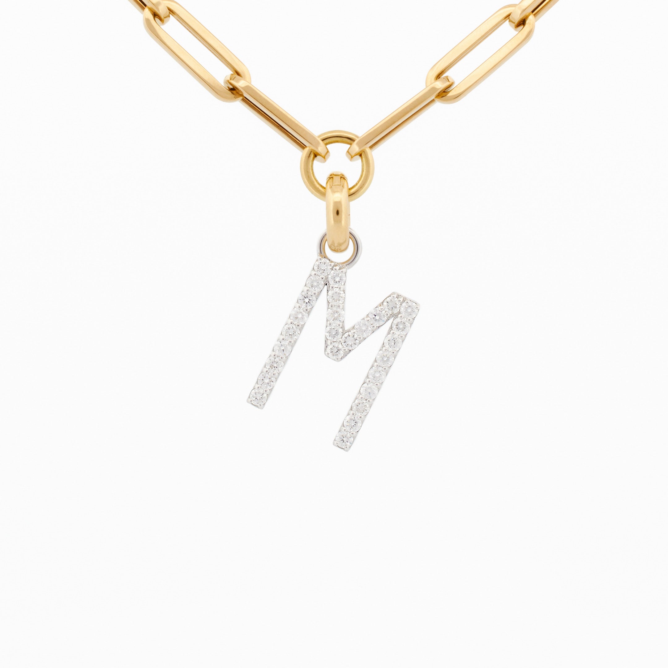 Link Chain Necklace with "M" Diamond Pendant