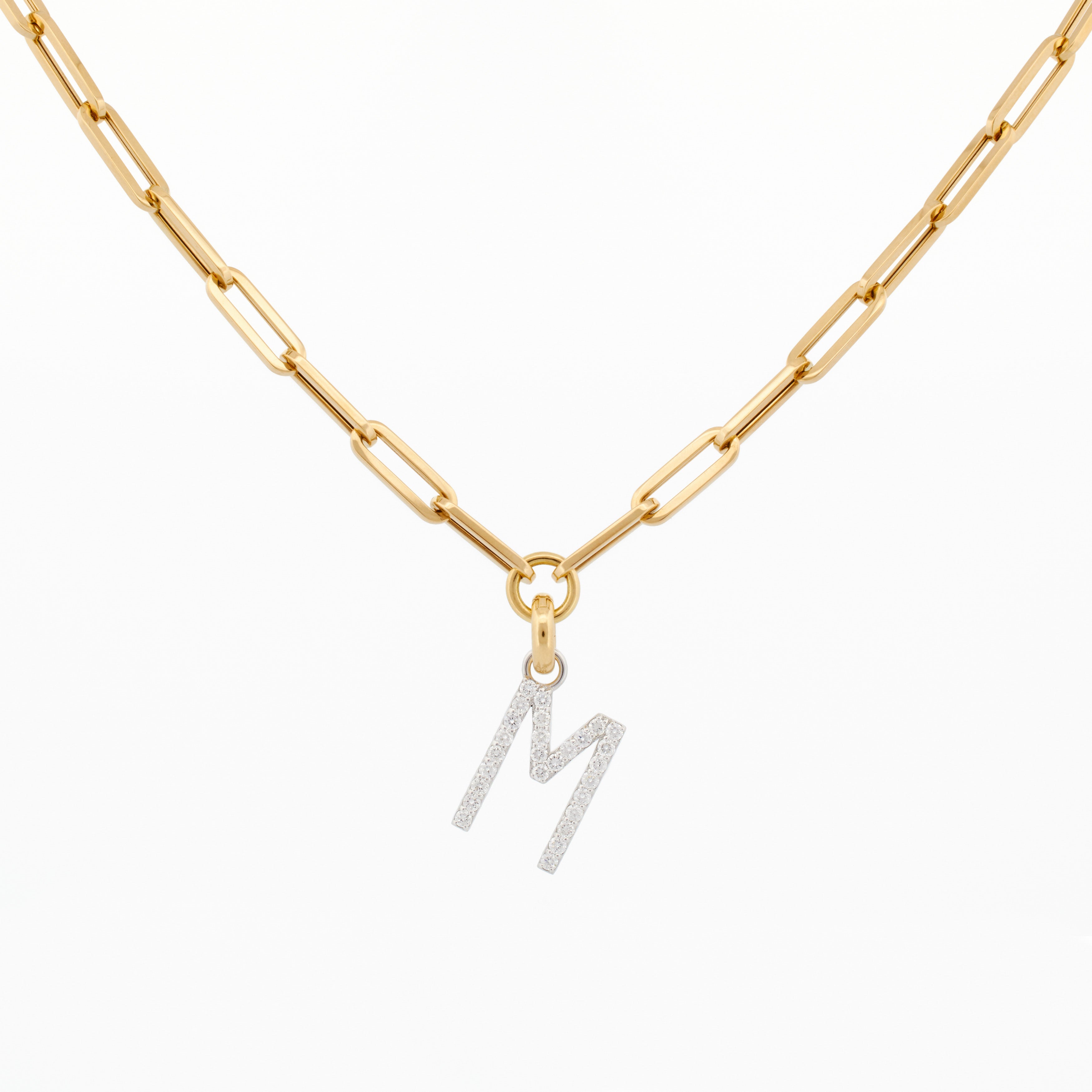 Link Chain Necklace with "M" Diamond Pendant