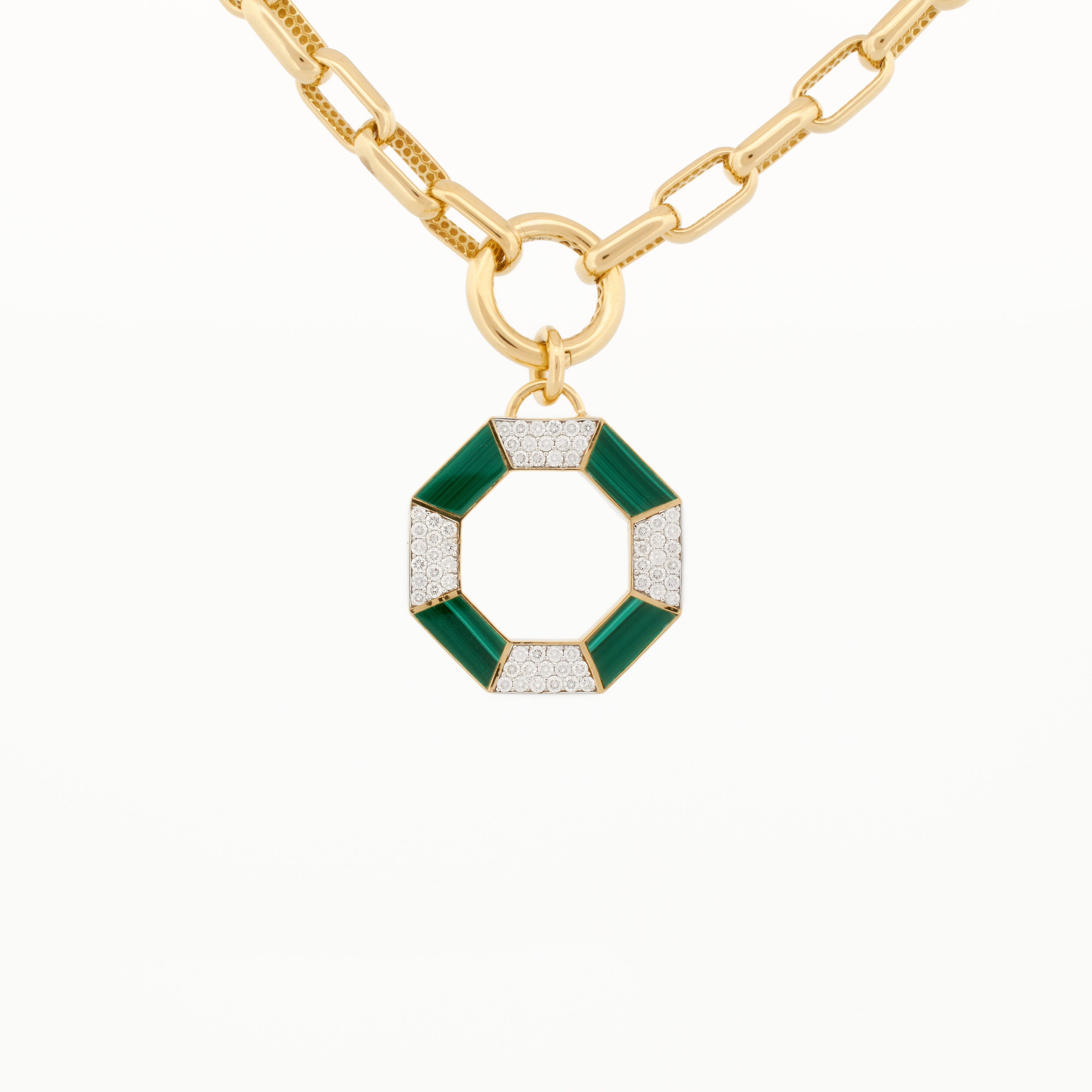 Malachite & Diamond Octagon Pendant with Bold Chain