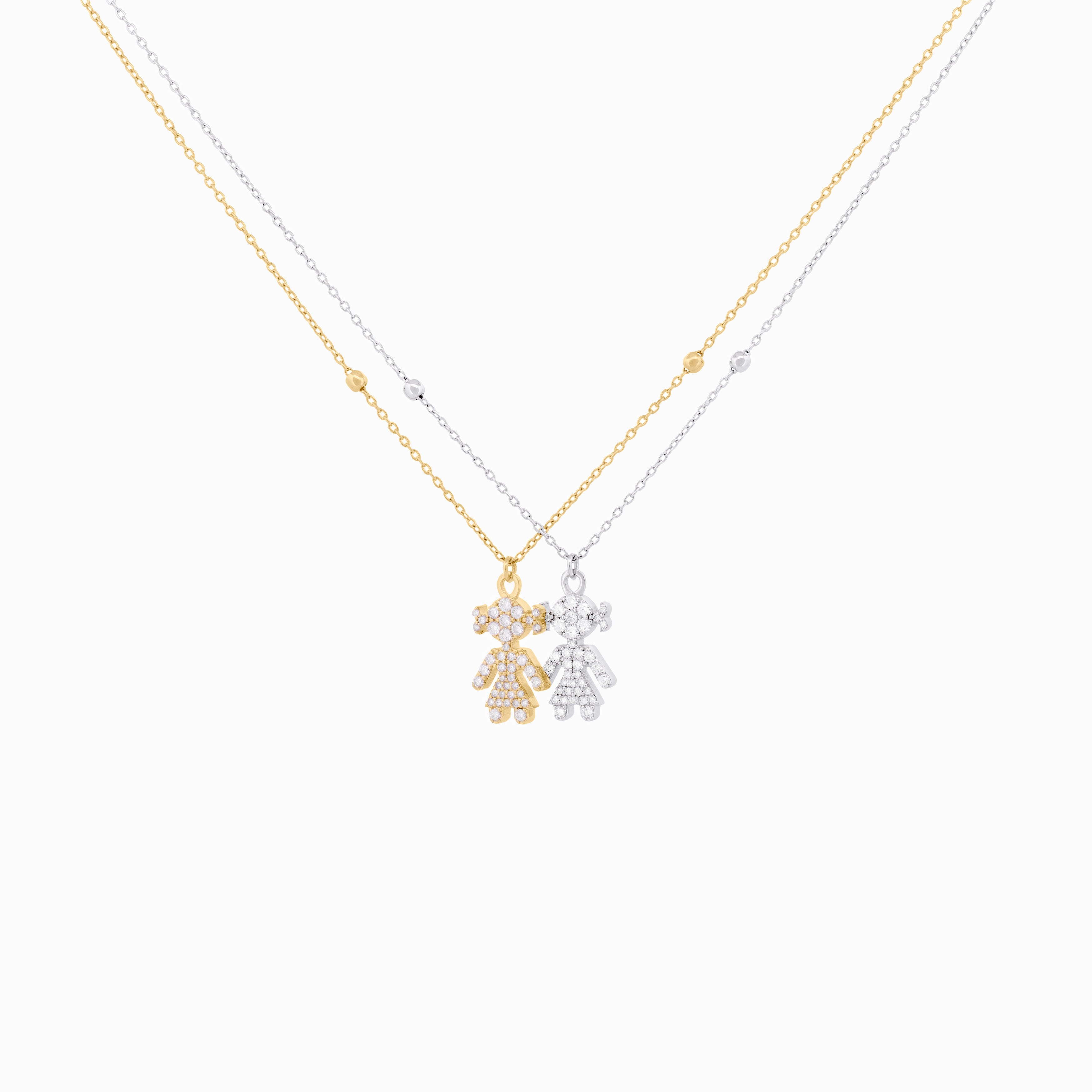 Diamond Pavé Girl Pendant with Chain