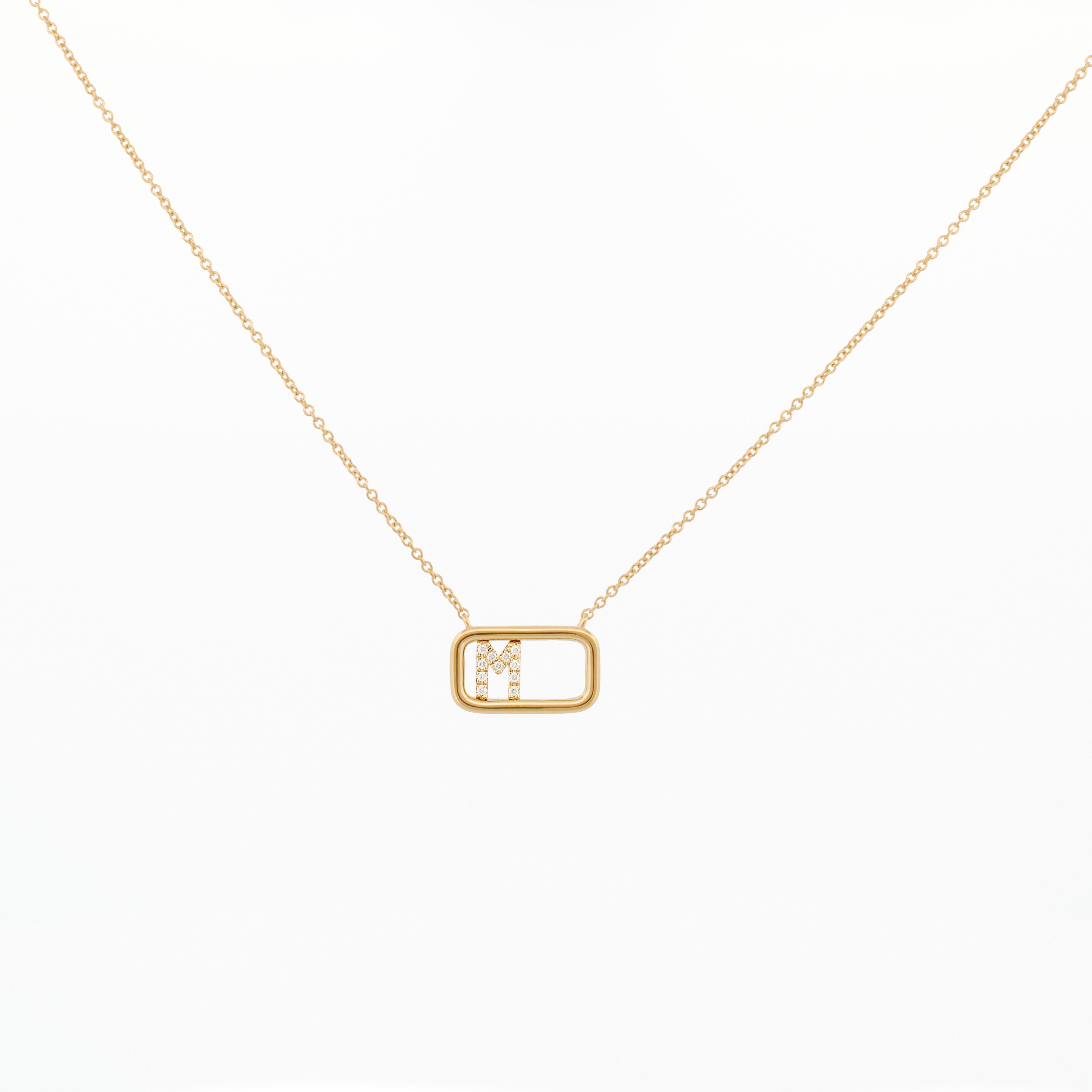 Moving Diamond Initial Necklace "M"