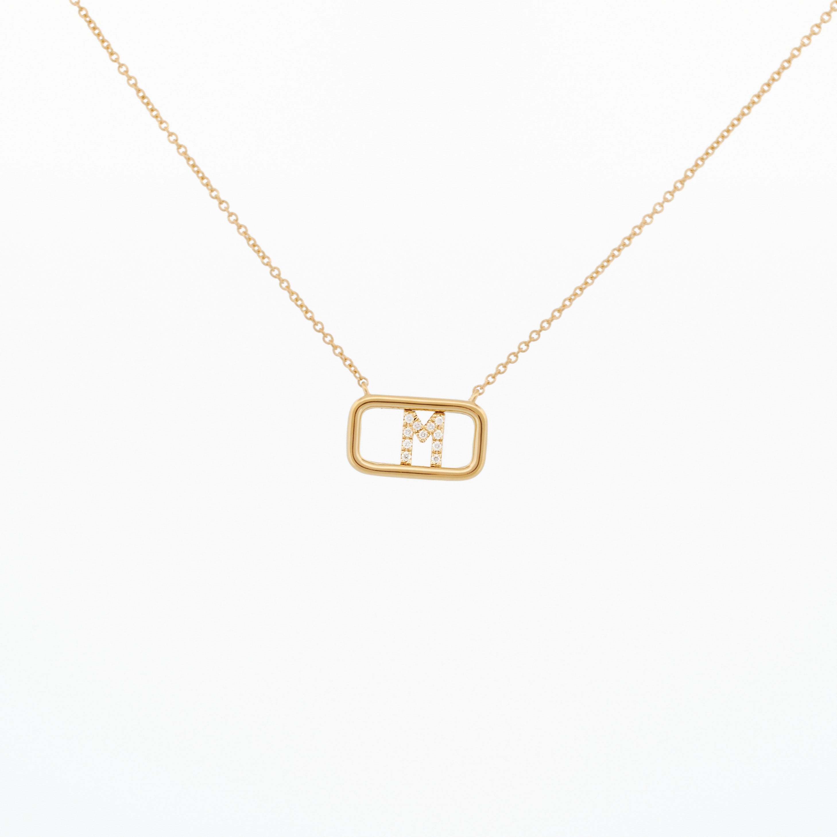Moving Diamond Initial Necklace "M"