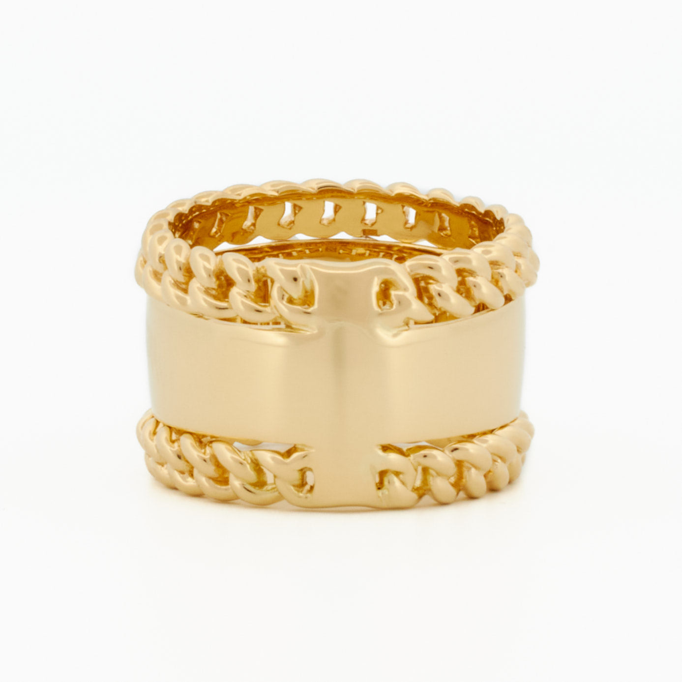 Ring with Chain Accents and Criss-Cross Pavé Diamond Center