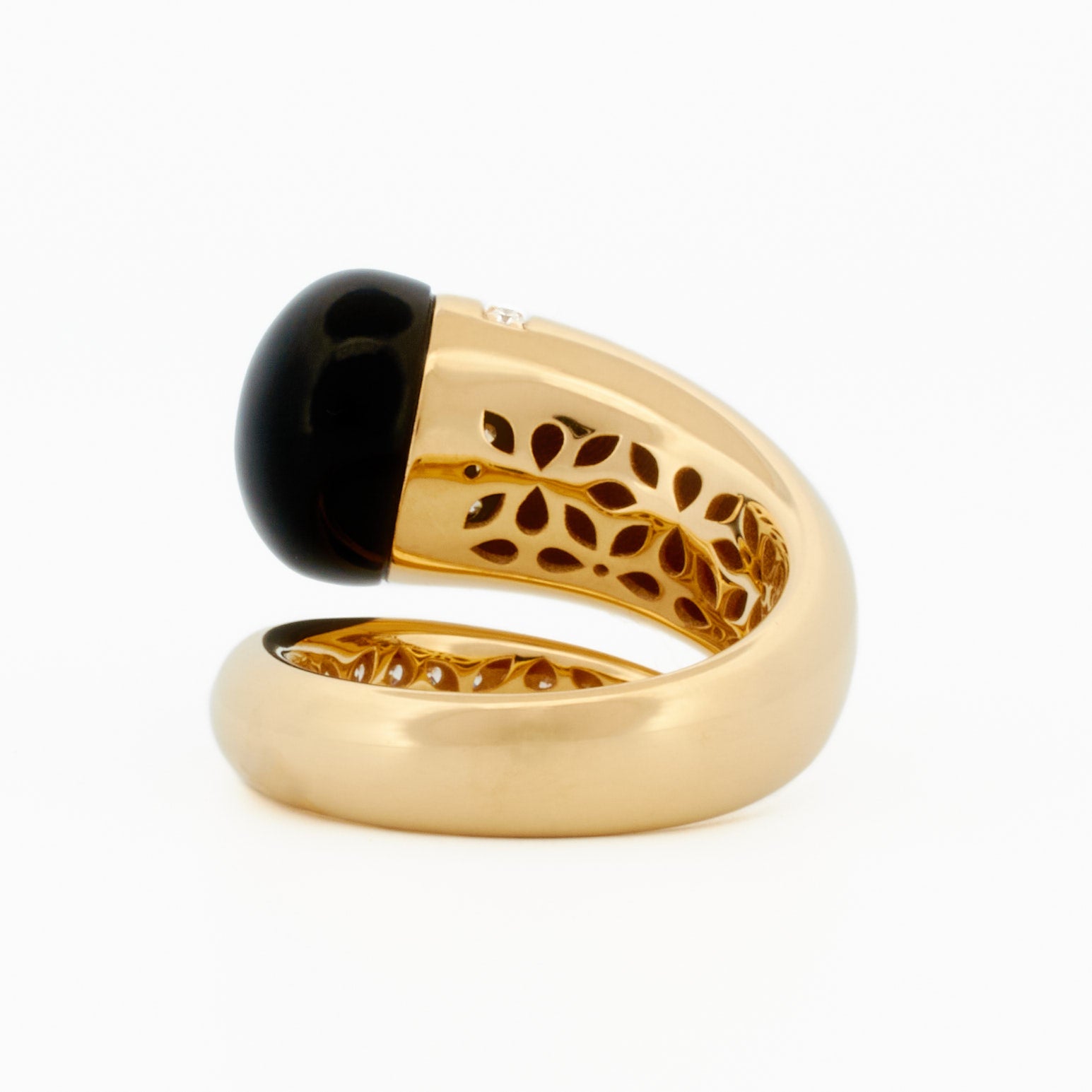 Swirl Ring with Onyx Cabochon and Diamond Accents