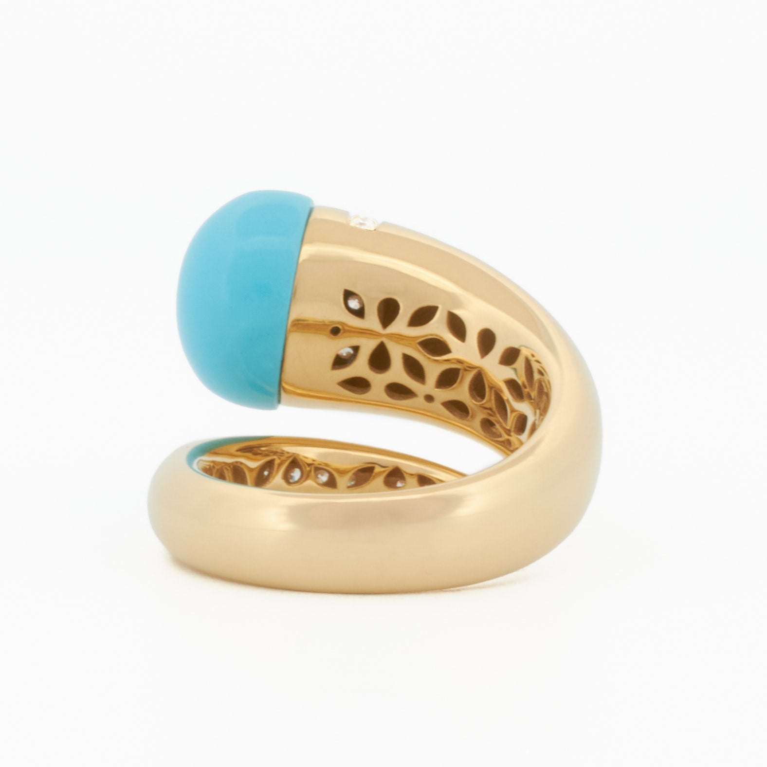 Swirl Ring with Turquoise Cabochon and Diamond Accents