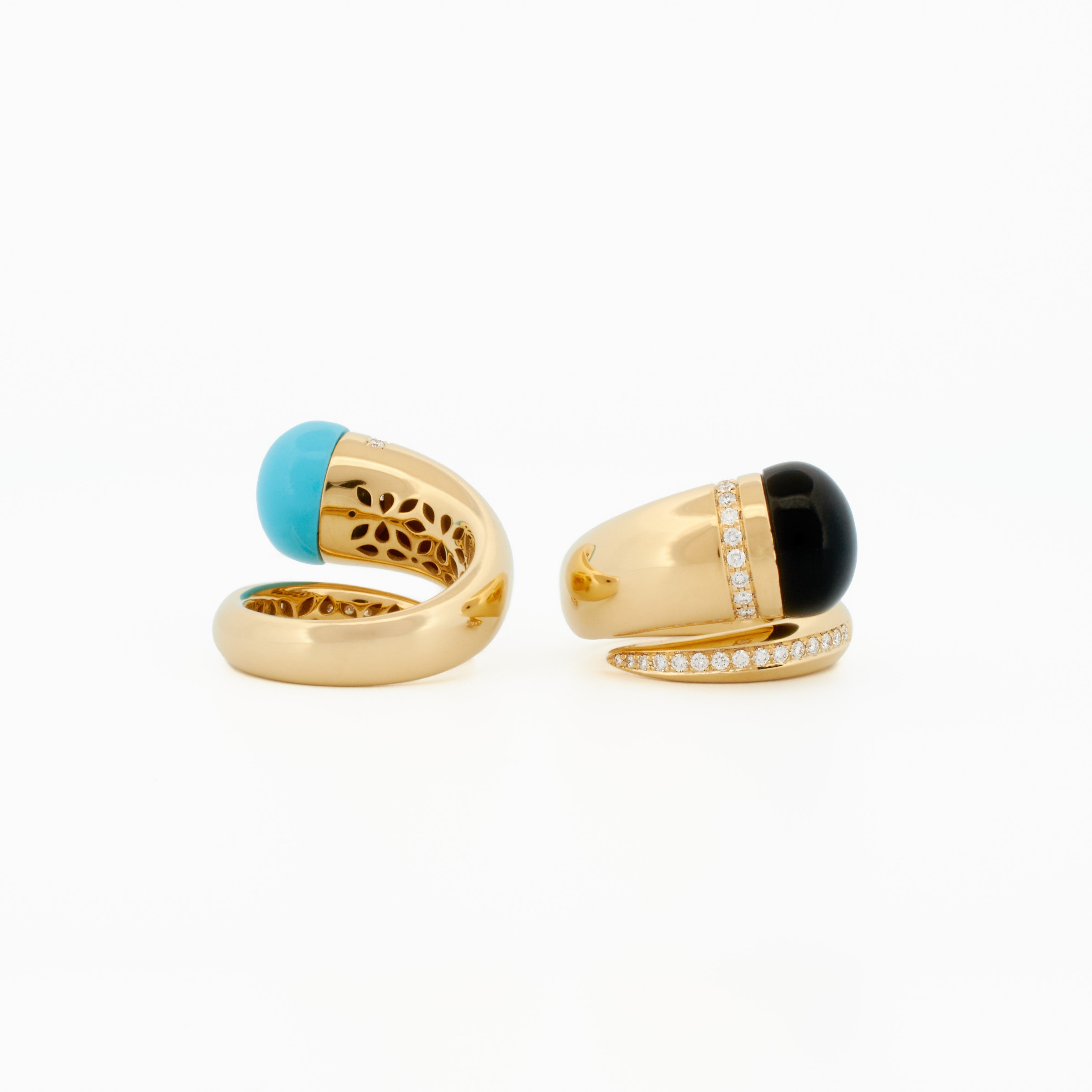 Swirl Ring with Onyx Cabochon and Diamond Accents