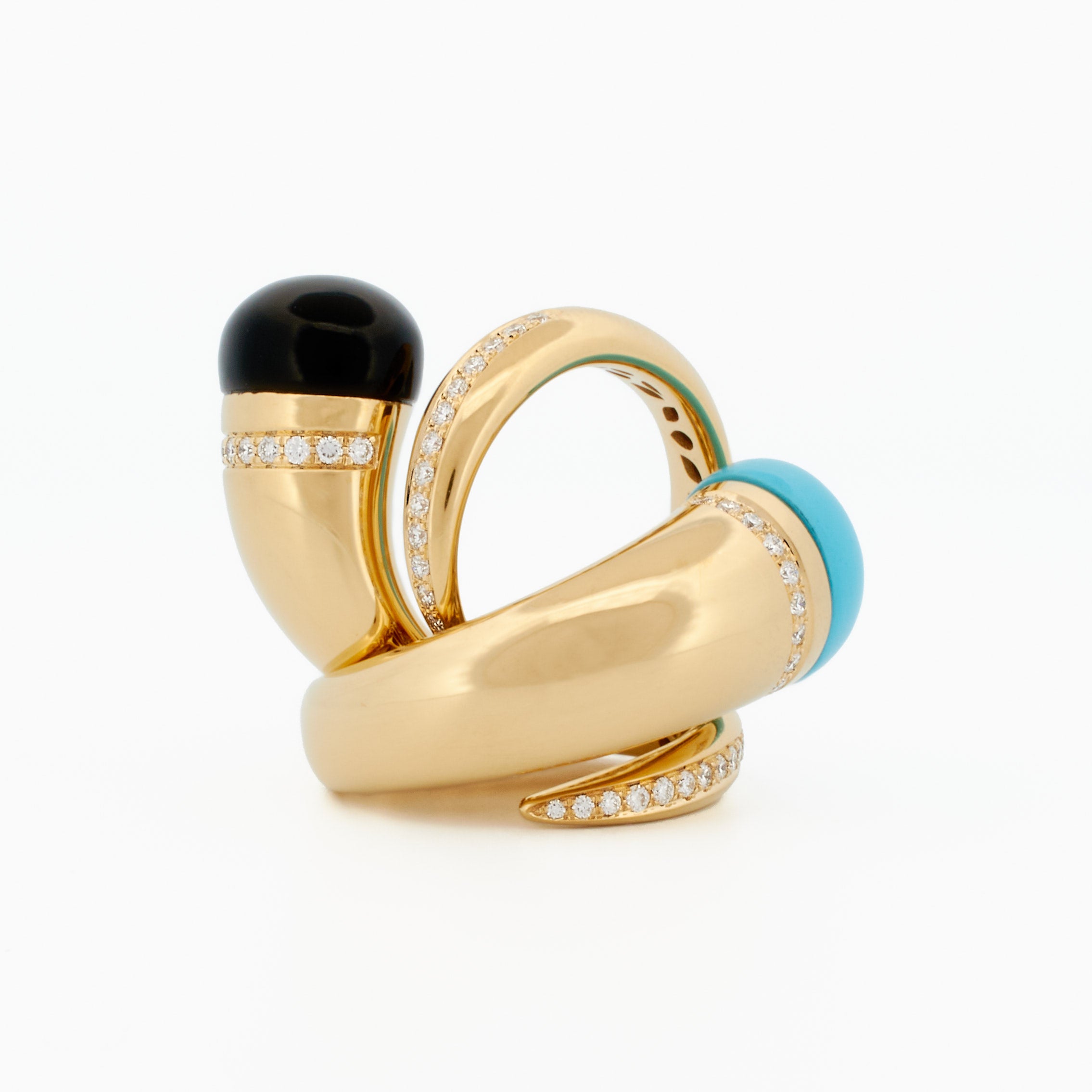 Swirl Ring with Onyx Cabochon and Diamond Accents