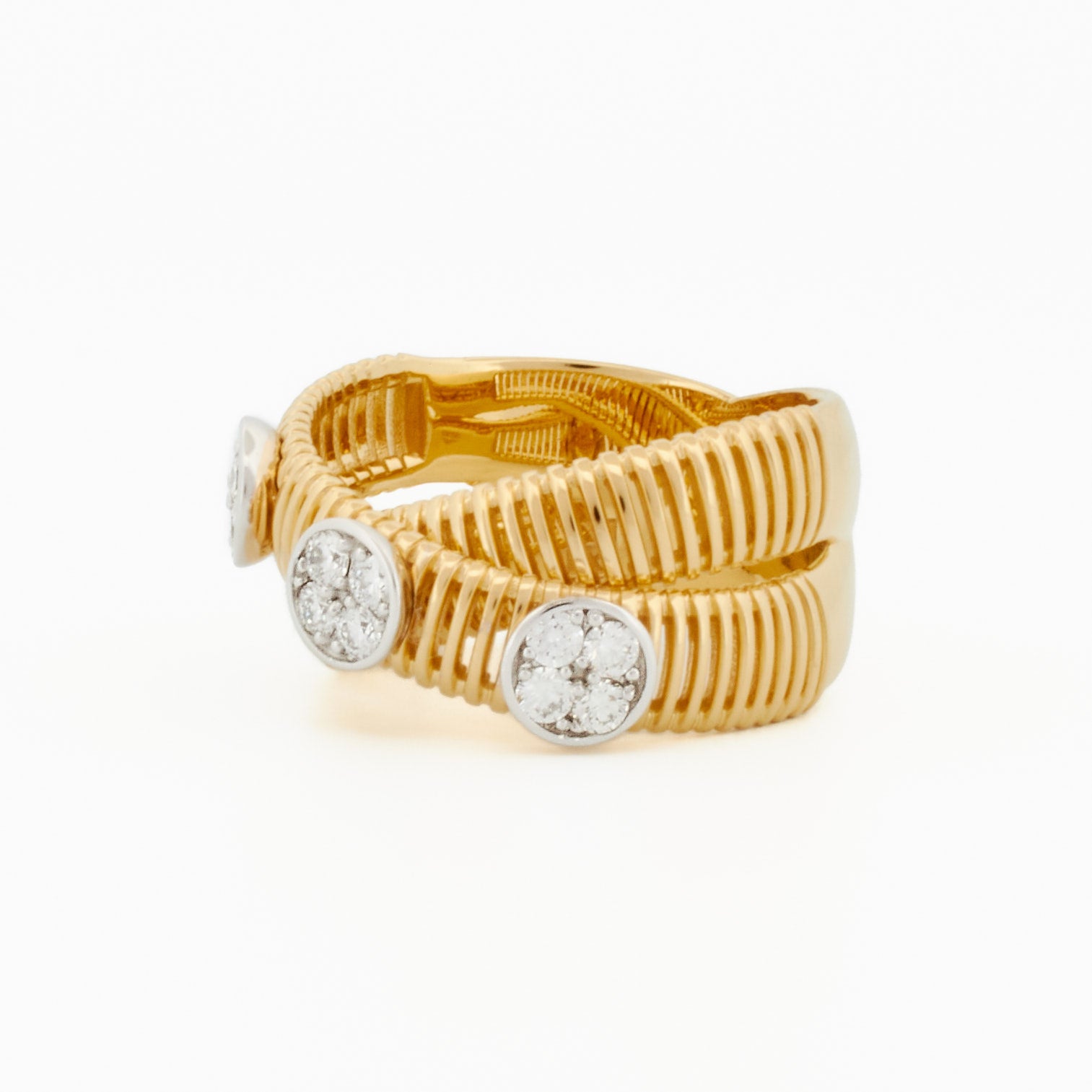 Stunning Crossover Ring with Diamond Cluster Accents