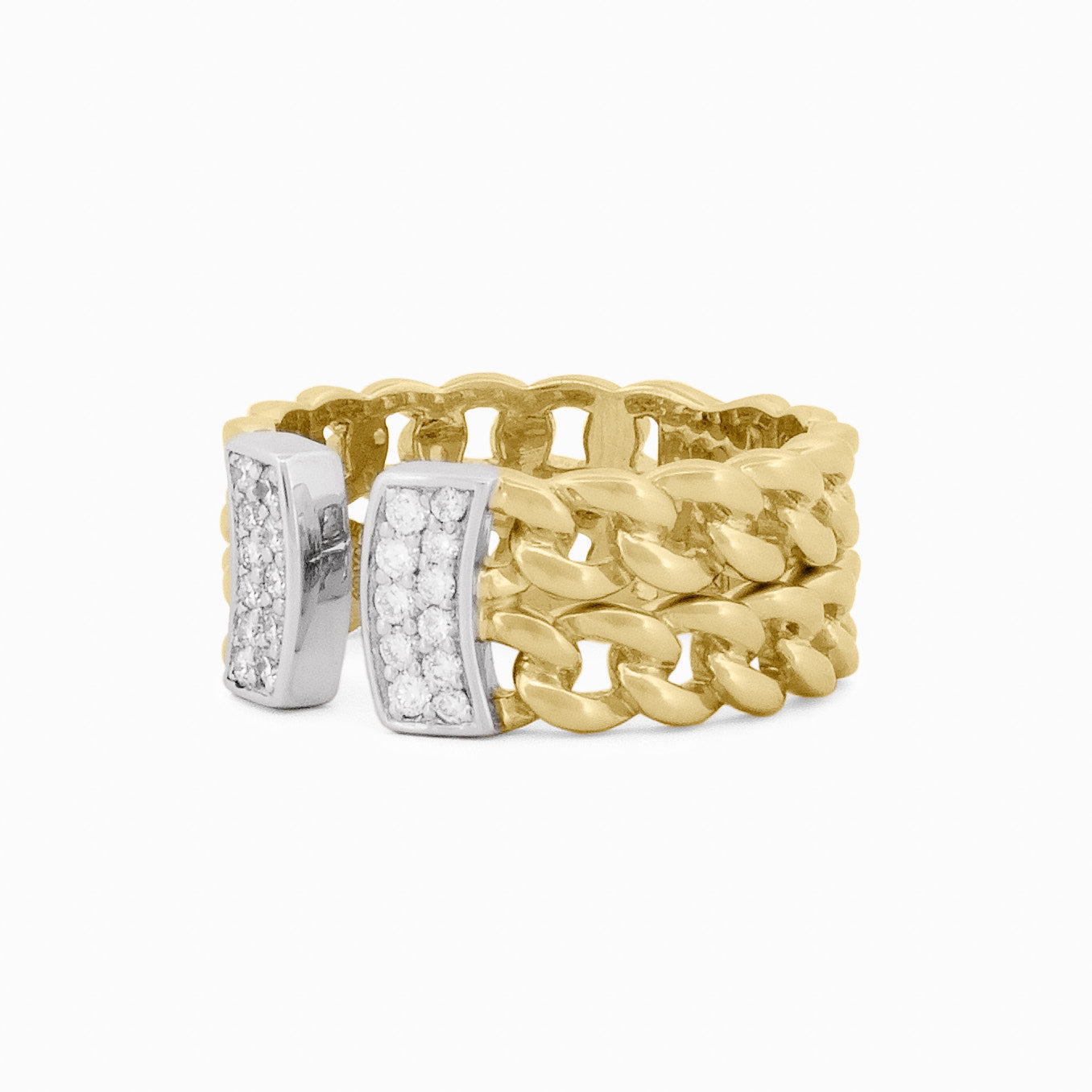 Two Row Chain Ring with Half Moon Pavé Diamond Accents