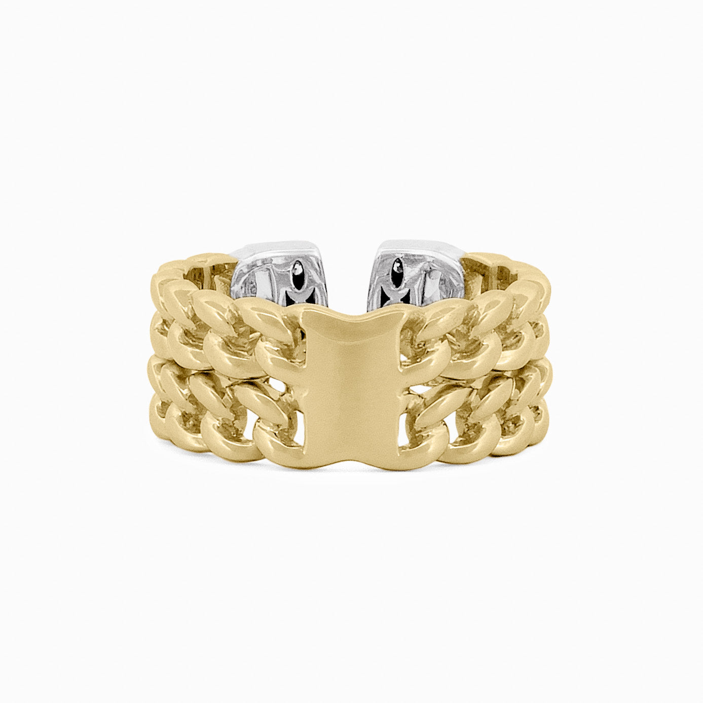 Two Row Chain Ring with Half Moon Pavé Diamond Accents
