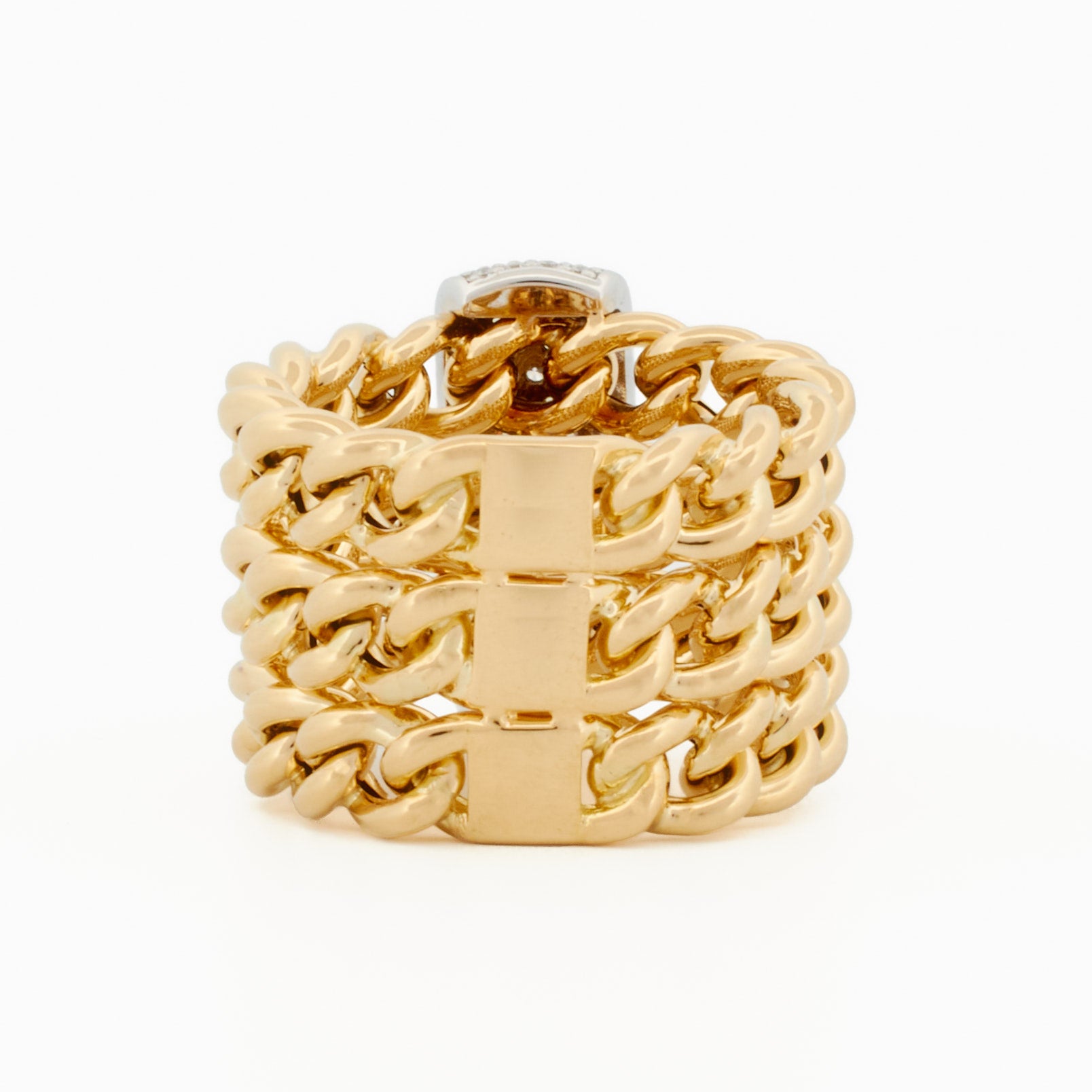 Elegant Three Row Chain Ring with Pavé Diamond Centerpiece