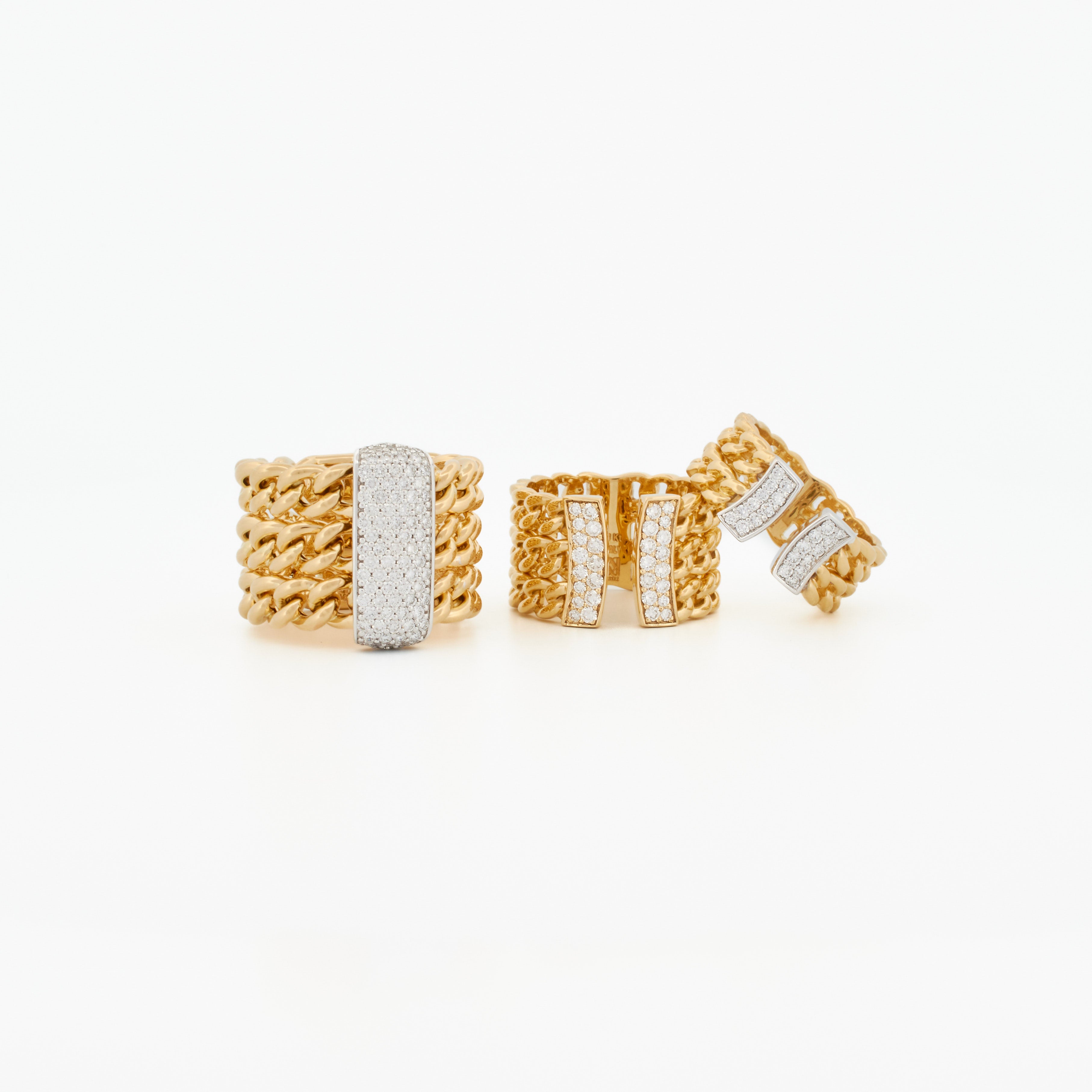 Two Row Chain Ring with Half Moon Pavé Diamond Accents