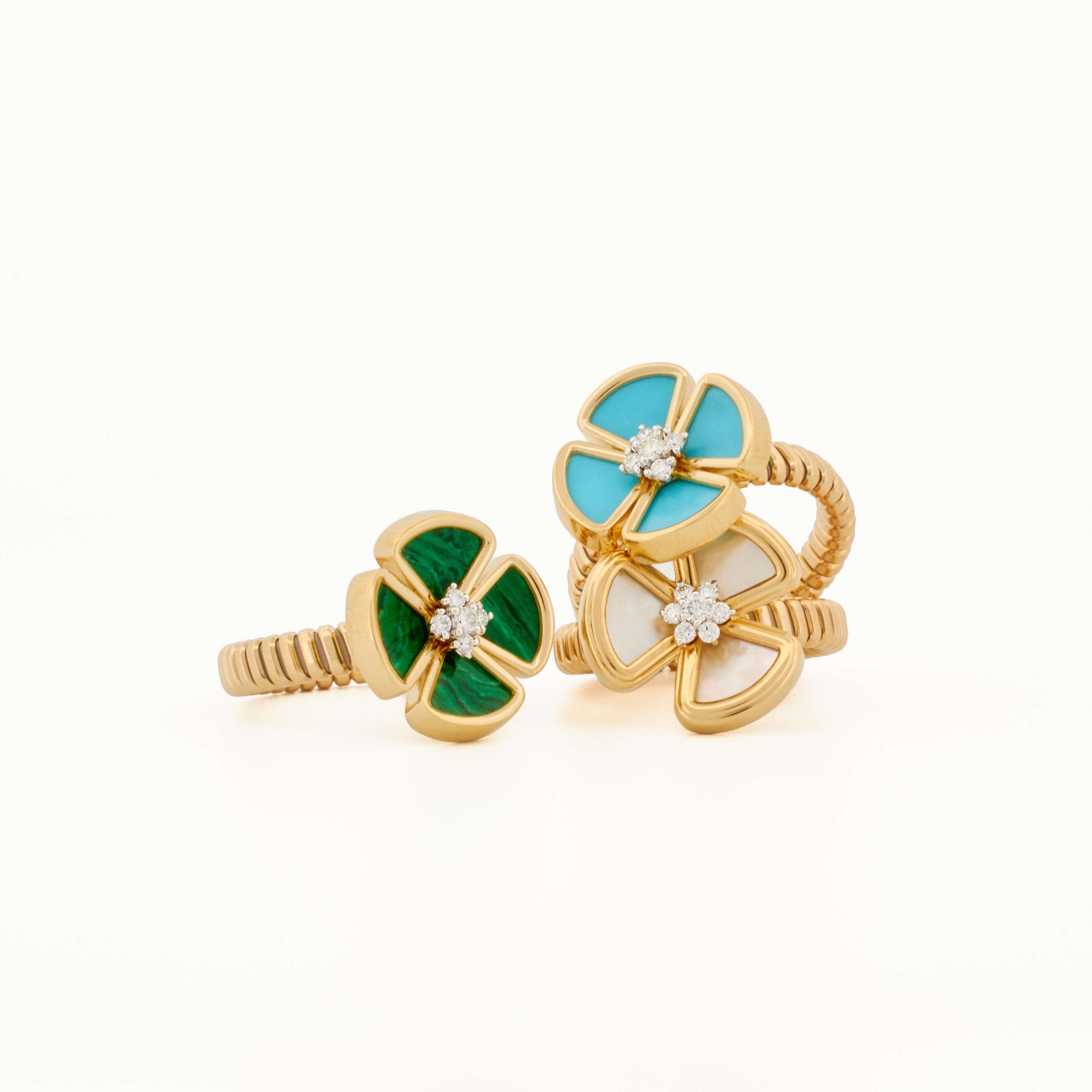 Mother-of-Pearl Three Leaf Ring with Diamond Center