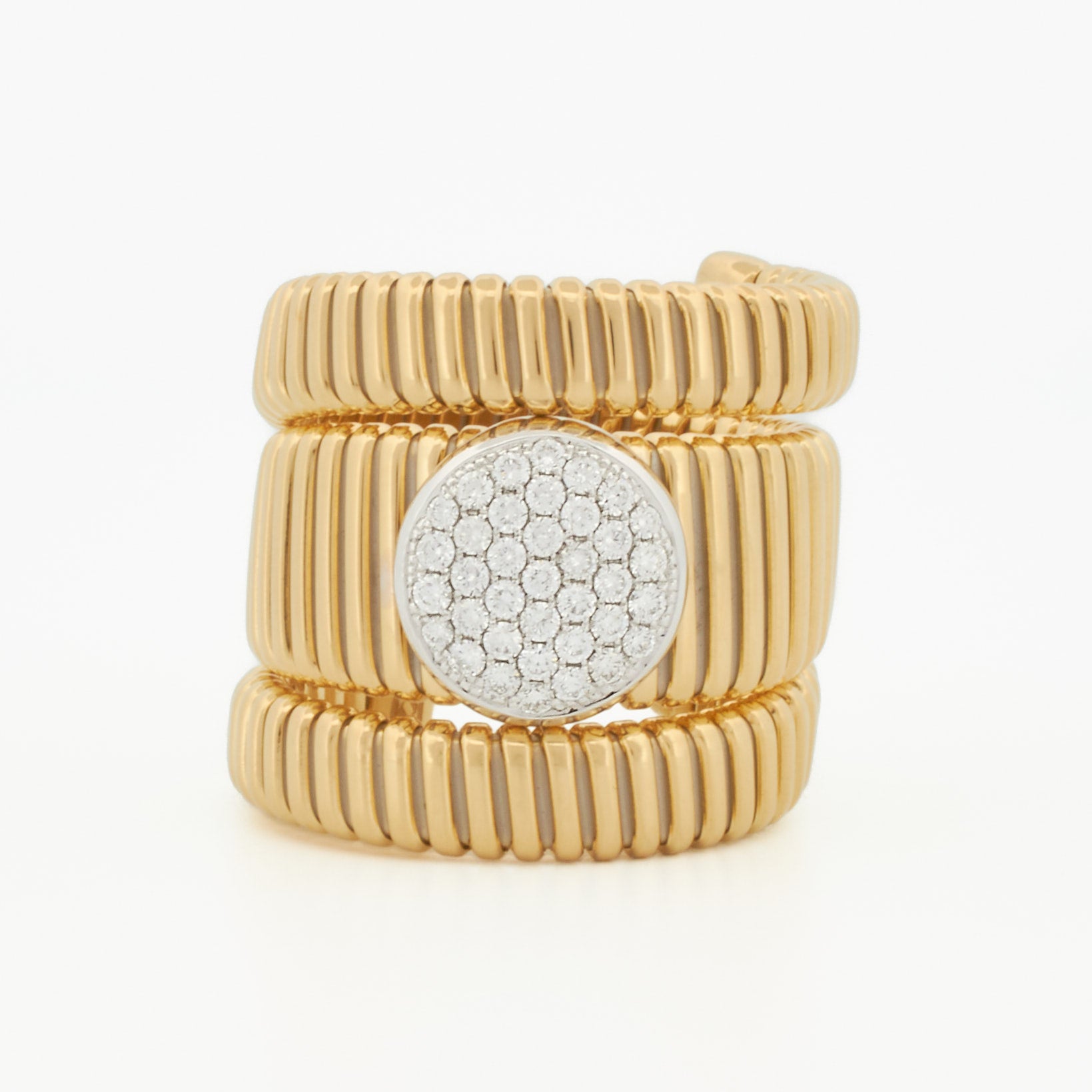 Tubogas Statement Ring with Round Pavé Diamond Center