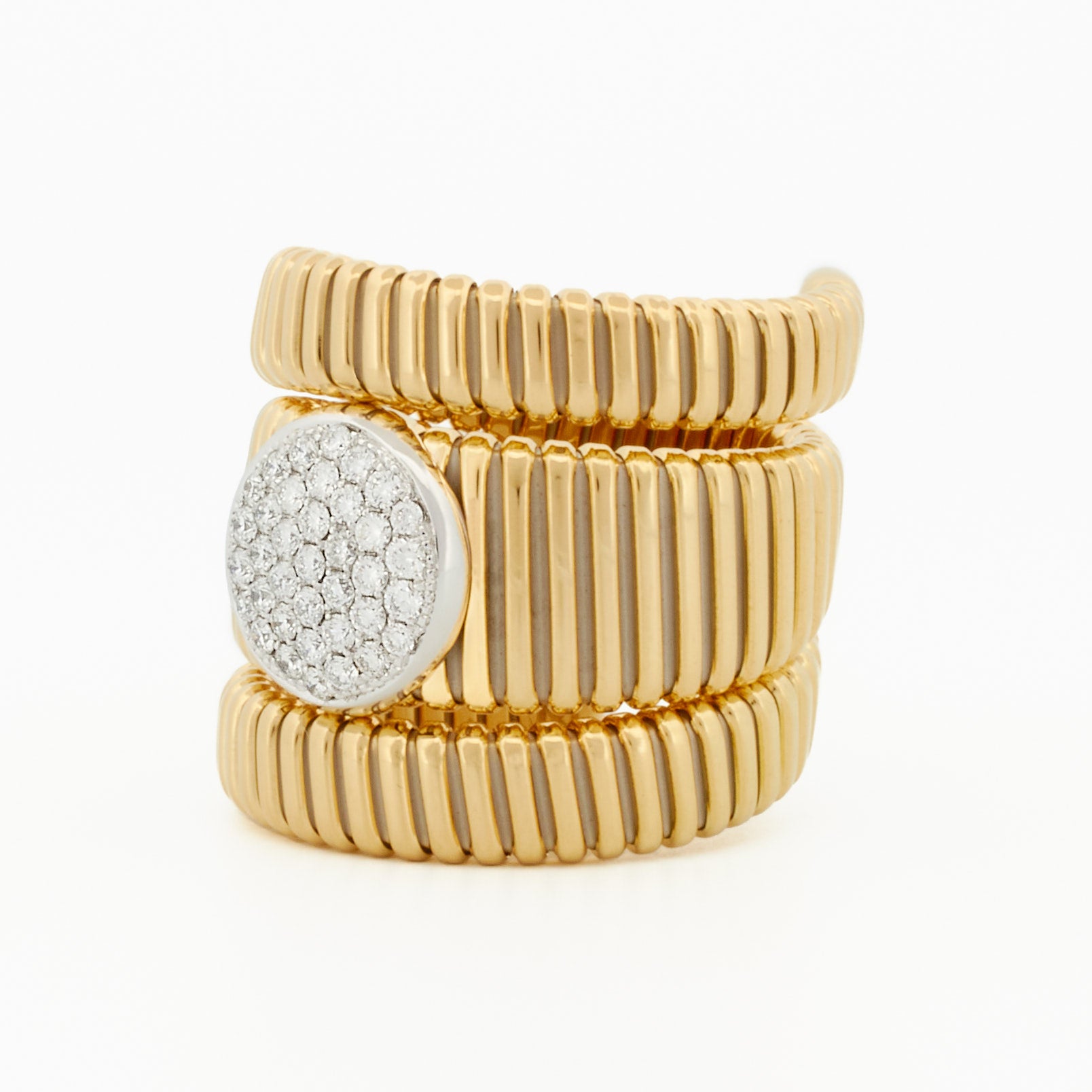 Tubogas Statement Ring with Round Pavé Diamond Center