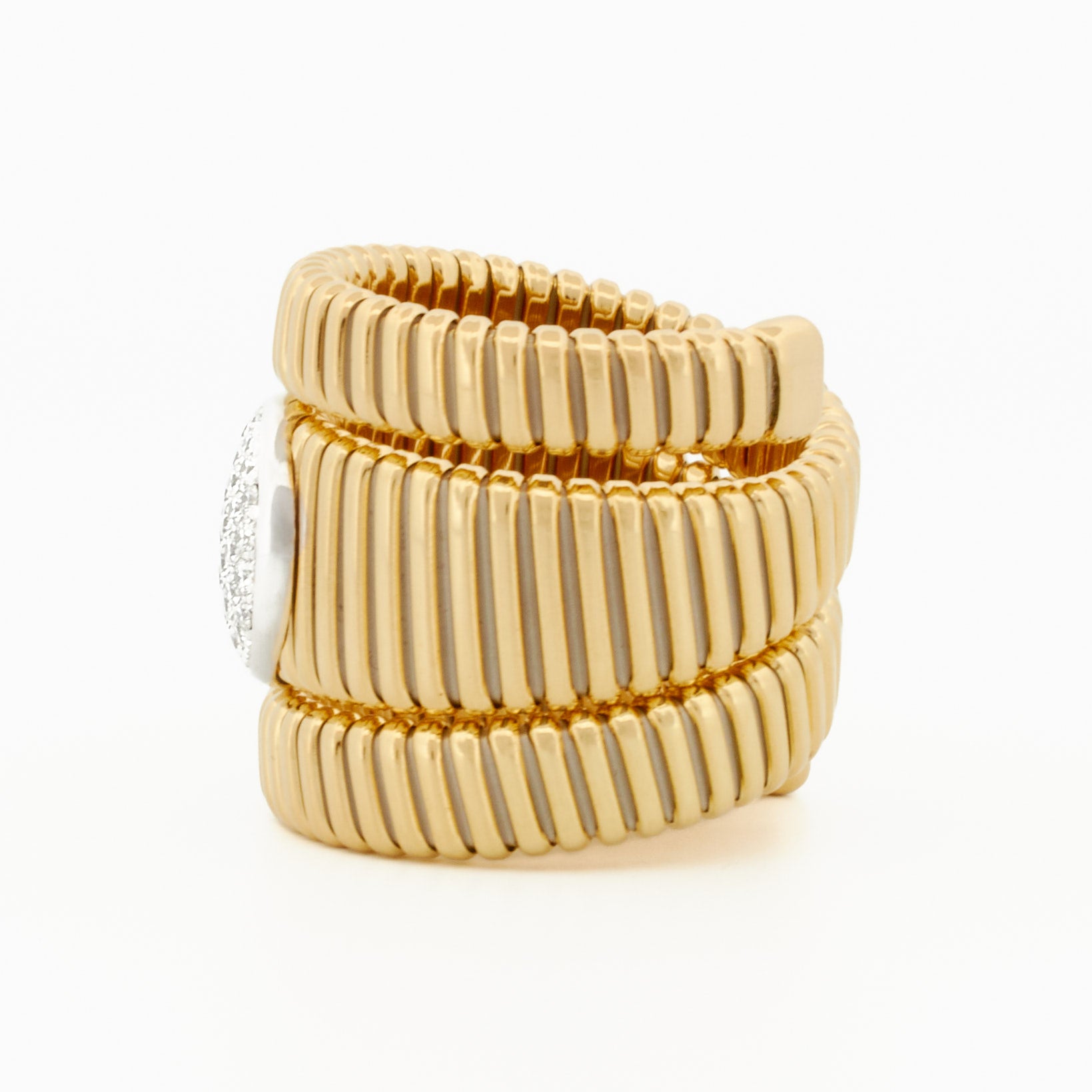 Tubogas Statement Ring with Round Pavé Diamond Center