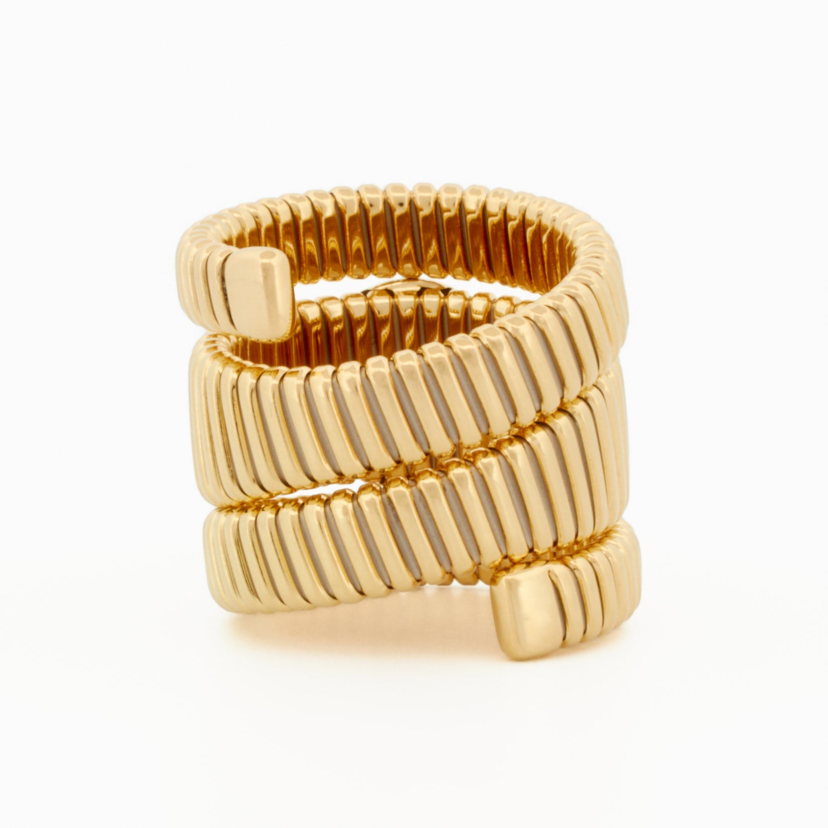 Tubogas Statement Ring with Round Pavé Diamond Center