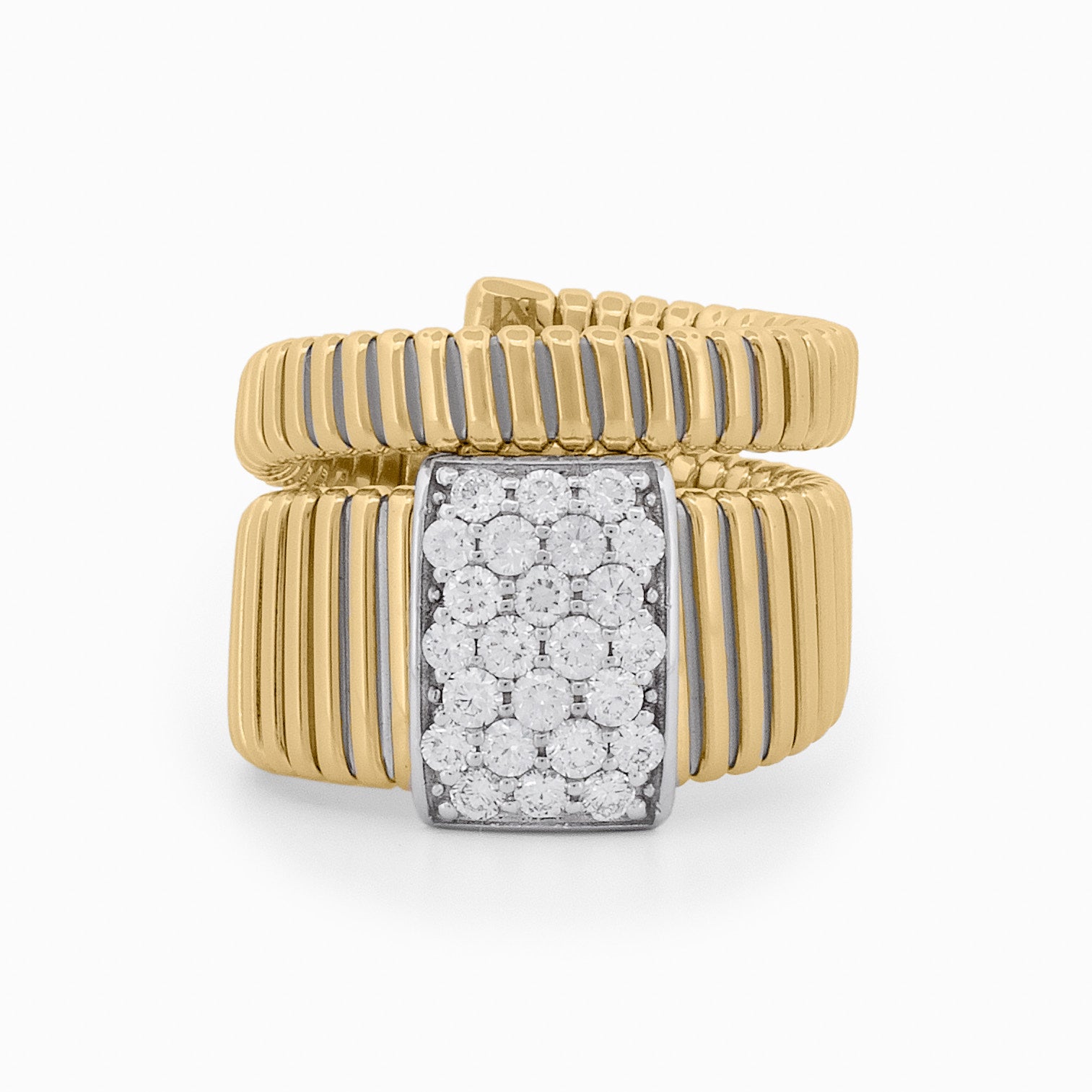 Luxurious Tubogas Ring with Rectangular Diamond Center