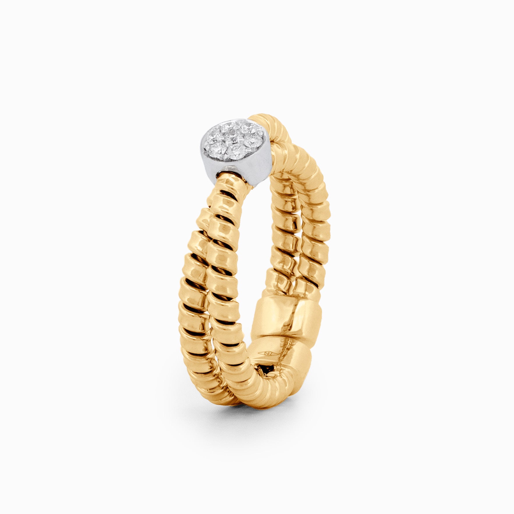 Gold Coil Crossover Ring with Pavé Diamond Center