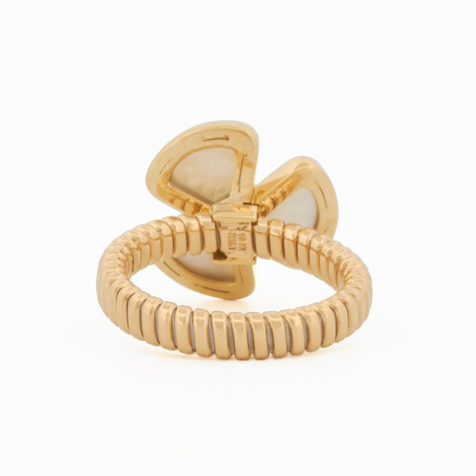 Mother-of-Pearl Three Leaf Ring with Diamond Center