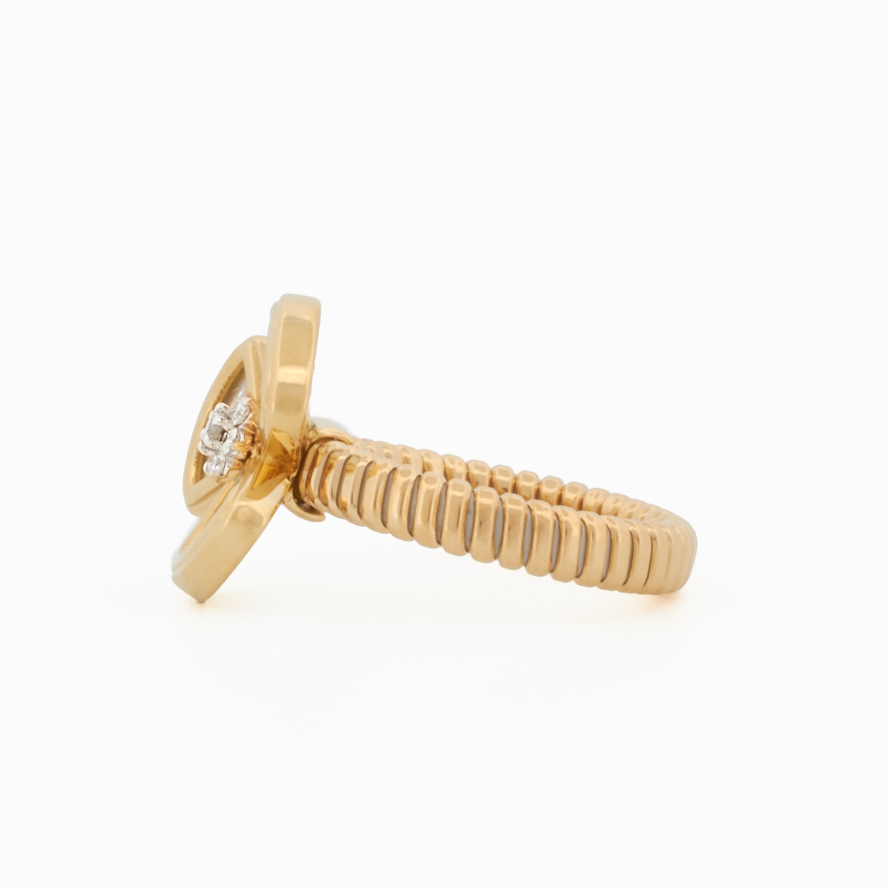 Mother-of-Pearl Three Leaf Ring with Diamond Center
